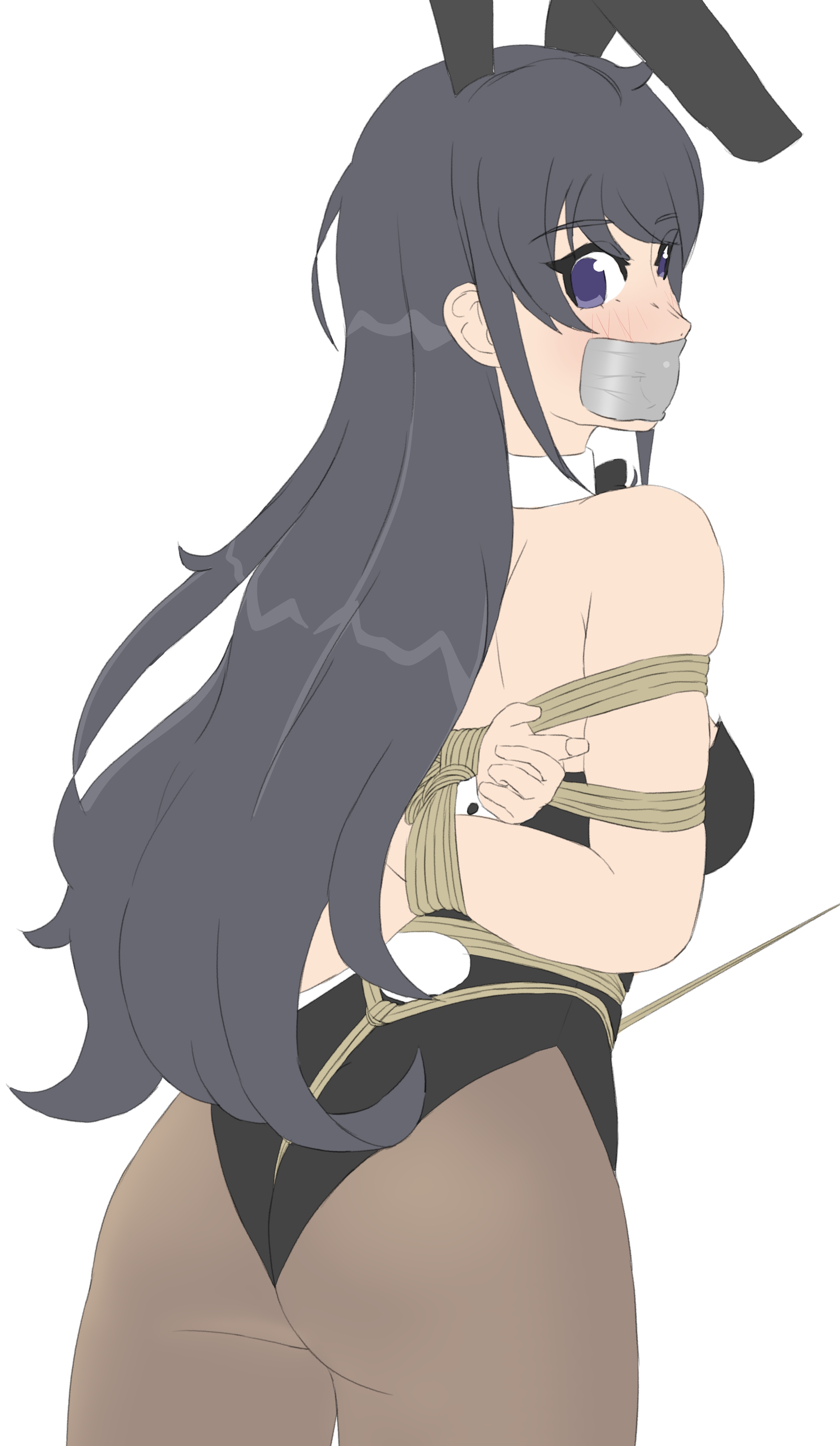 1girls, bondage, bound, bunny ears, bunny girl, bunnysuit, cant1ndausername, crotch rope, female, female only, femsub, gag, gagged, rope, sakurajima mai, seishun buta yarou wa bunny girl senpai no yume wo minai, simple background, tape gag, taped mouth