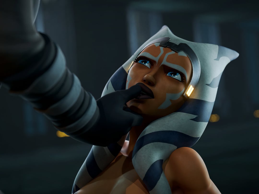 1girls, ahsoka tano, black lipstick, blue eyes, darth maul, dominant male, domination, female, finger in mouth, looking up, lydas3d, star wars, submissive female, tagme, the clone wars: season seven, togruta
