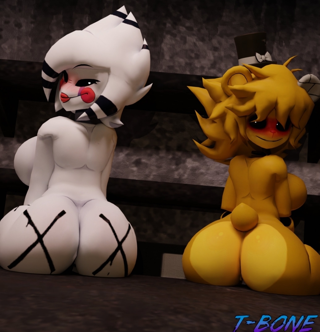 2girls, 3d, anthro, ass, ass focus, bear, bear girl, blush, breasts, bubble ass, bubble butt, butt focus, cryptiacurves, dat ass, fazclaire's nightclub, female, female only, five nights at freddy's, fredina's nightclub, furry, golden freddy (fnaf), huge ass, marie (cally3d), marie (cryptia), puppet (fnaf), puppetxgoldenfreddy, smiling at viewer, smug, t-bone589, tagme, tail, tail tuft, thick thighs, thighs, type 0, type 0 (cryptiacurves), white body, white hair, white pupils, white skin, yellow fur