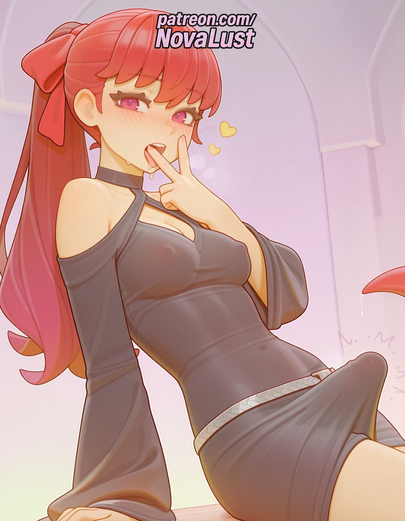 1futa, 2025, ai generated, artist name, bare shoulders, blush, breasts, bulge, bust, chest, cock, covered nipples, dick, erection, erection under clothes, futanari, heart, heart-shaped pupils, hi res, high quality, high resolution, highres, intersex, kasumi yoshizawa, long hair, novalust, off shoulder, open mouth, patreon, patreon username, penis, persona, persona 5, ponytail, red hair, see-through, stable diffusion, watermark