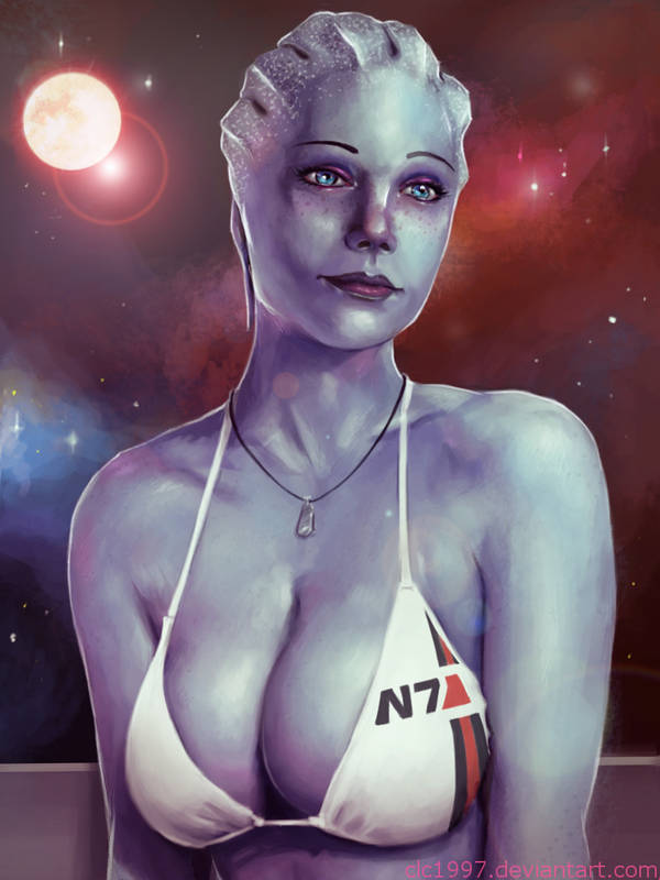 1girls, alien, asari, big breasts, bikini, bikini top, bioware, blue skin, breasts, clc1997, cleavage, female, female only, mass effect, solo