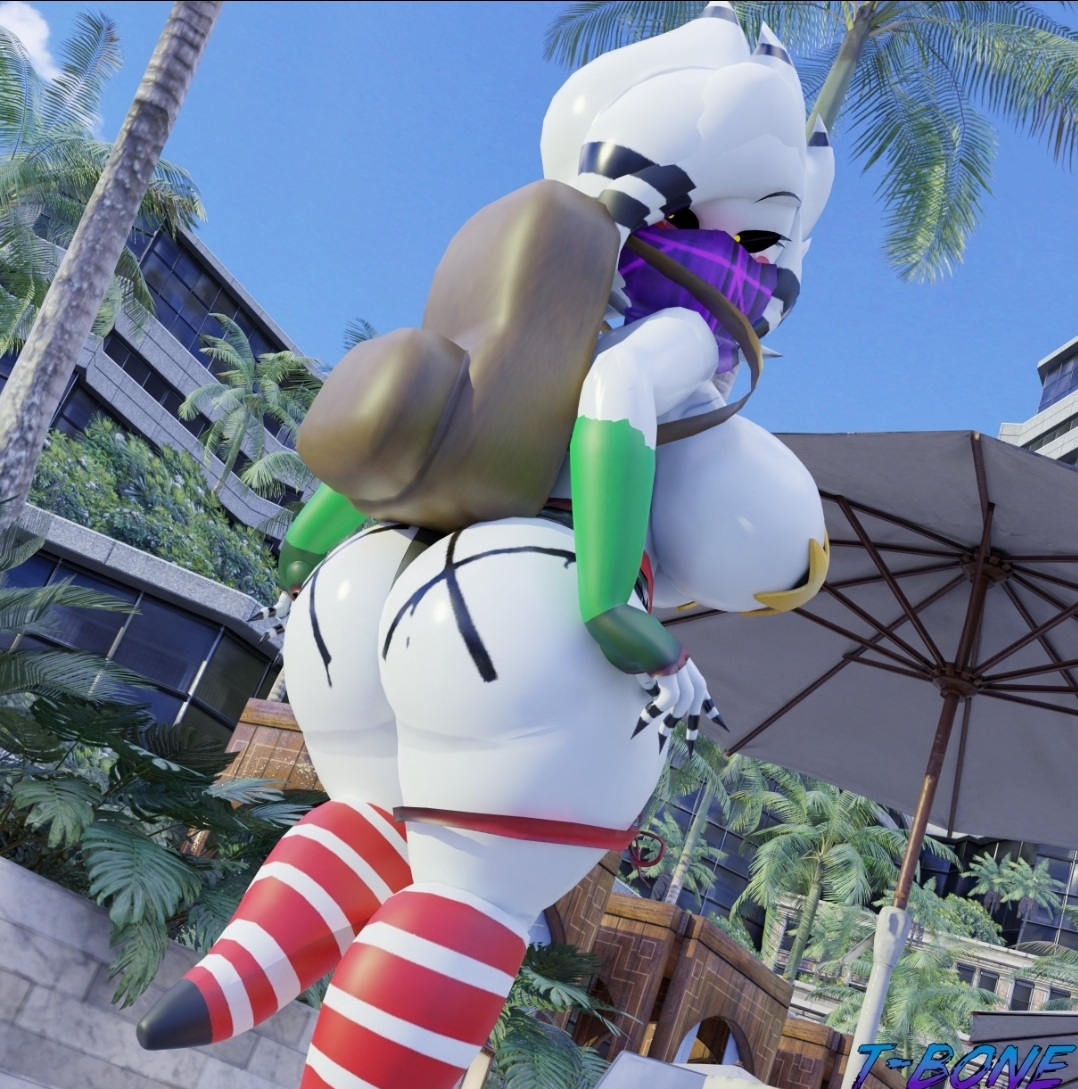 1girls, 3d, 3d (artwork), anthro, artist signature, ass, ass focus, beach, big ass, big breasts, breasts, bubble butt, covered nipples, female, female only, five nights at freddy's, huge ass, huge breasts, marie (cally3d), marie (cryptia), merchant (cosplay), opening shirt, panties, panties around leg, panties down, puppet (fnaf), resident evil, resident evil 4, robe, smiling at viewer, smug, solo, solo female, stockings, t-bone589, tagme, thick thighs, thighs, yellow eyes