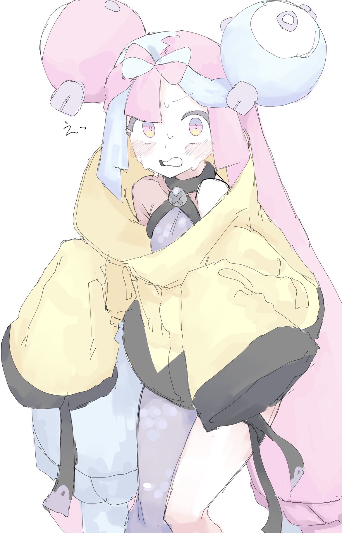blush, iono (pokemon), mocaht8, pokemon, single thighhigh, sweat, sweating, thighhighs