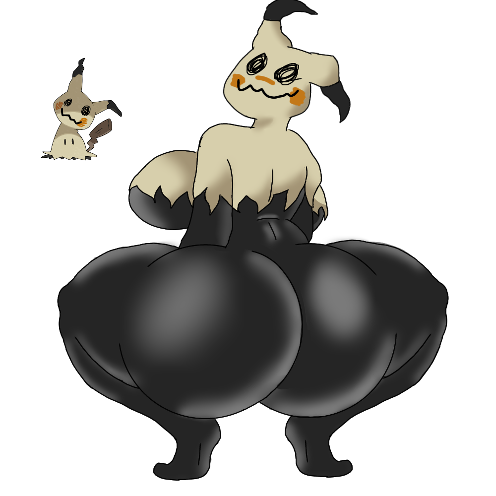 anthro big_ass big_breasts big_butt big_thighs black_body black_skin ghost mimikyu pokémon_(species) pokemon simple_background smile solo solo_female yellow_suit