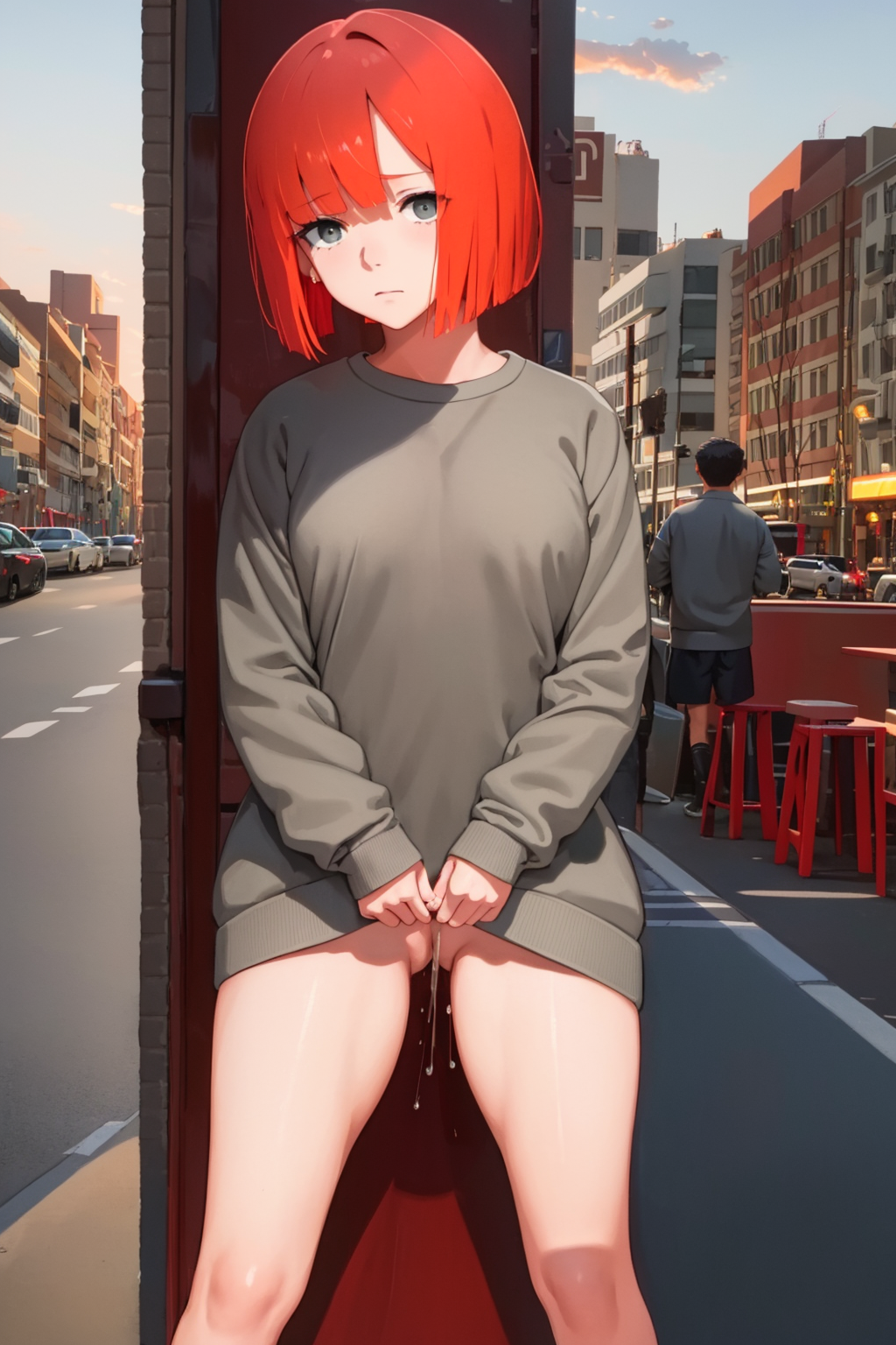 1girls, ai generated, ainoob17, dad (japanese mcdonald's commercial), female, flashing, mcdonald's, mom (japanese mcdonald's commercial), netorare, ntr, orange hair, solo, solo focus, stable diffusion, tagme, yoru mac