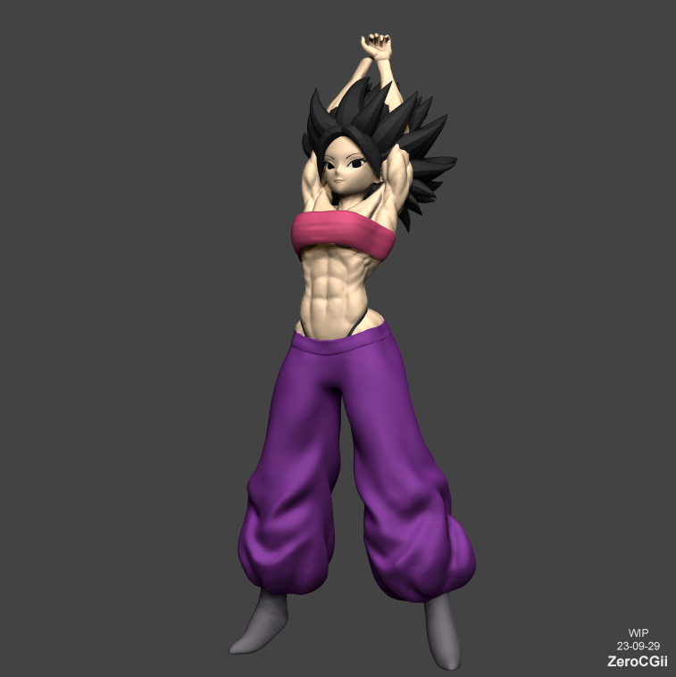 3d 3d_(artwork) abs armpits black_eyes black_hair caulifla color colored dragon_ball dragon_ball_super female female_only grey_background muscles muscular muscular_female muscular_woman obliques saiyan self_upload serratus_anterior solo solo_female spiky_hair stretching thin_waist wip work_in_progress zbrush zerocgii