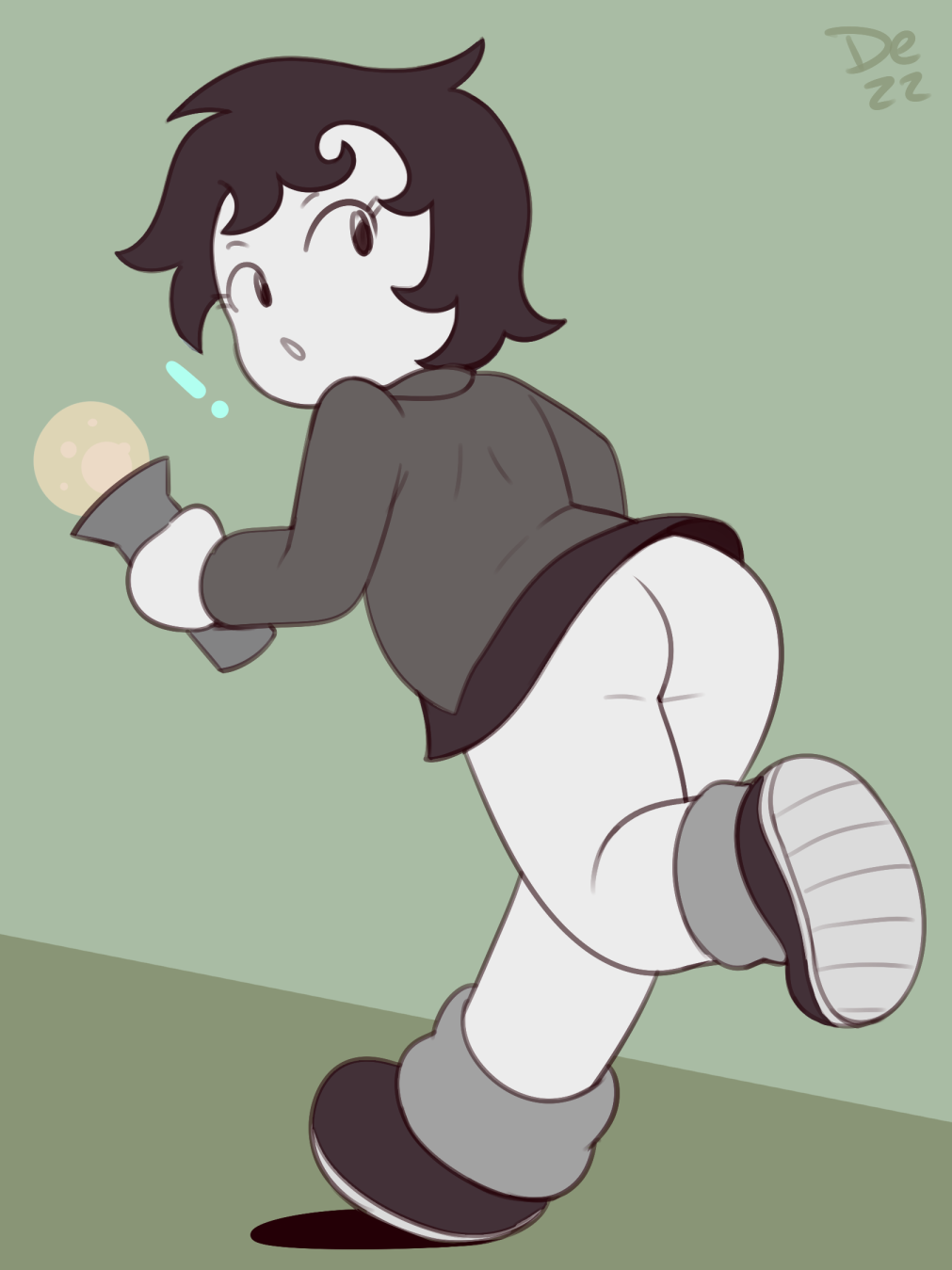 ! ass black_hair dezz exposed_ass flashlight hiveswap homestuck human joey_claire looking_back no_pants running white_skin