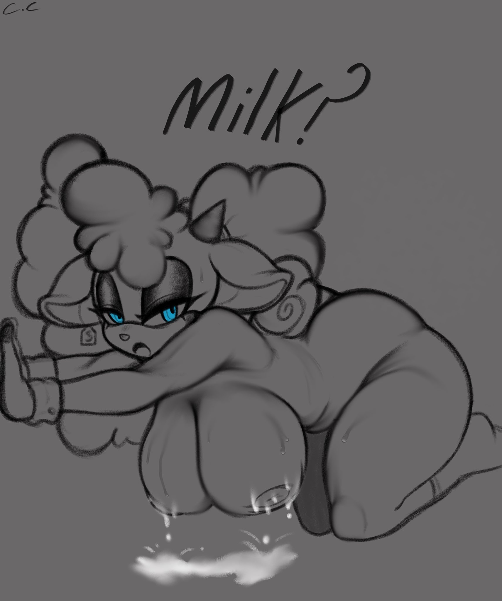 1girls, 2d, anthro, ass, bedroom eyes, bent over, big ass, big breasts, blue eyes, bovid, breastmilk, breasts, caprine, champchidi, ear tag, english text, ewe, feet, female, female only, furry, gloves, horns, huge breasts, idw comics, idw publishing, lactating, lactation, lanolin the sheep, leaking milk, looking at viewer, milk, mobian, mobian (species), mobian sheep, nude, nude female, sega, sheep, solo, sonic (series), sonic the hedgehog (comics), sonic the hedgehog (idw), sonic the hedgehog (series), talking to viewer, text, thick, thick thighs, tuft, white hair, white wool, wool, wool (fur)