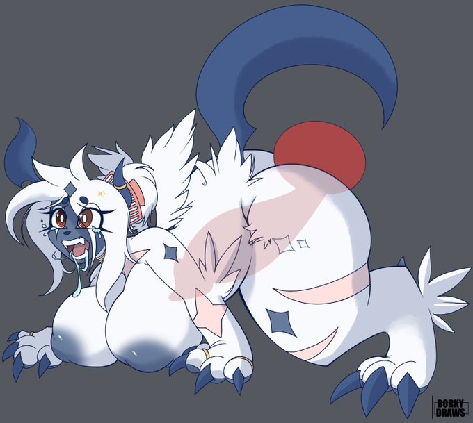 absol ahe_gao big_breasts blue_skin borky-draws crying crying_while_penetrated crying_with_eyes_open female_pokemon furry furry_female huge_breasts huge_cock maliqeth pokemon pokemon_(species) pony_tail scars tail white_fur x-ray