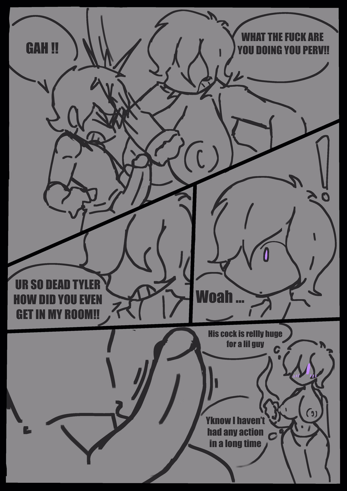 ass, big ass, big breasts, big penis, breasts, comic, female, ghastlypann, horny, horny female, lyla (ghastlypann), male, penis, purple eyes, tagme, tyler (ghastlypann)