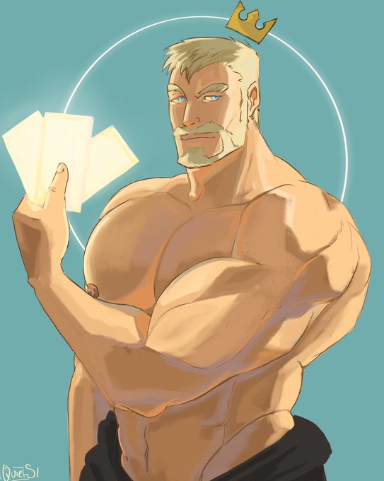 bara blonde_hair card crown facial_hair kingdom_hearts luxord male male_only muscles muscular nobody_(kingdom_hearts) organization_xiii playing_card quietscrappy shirtless solo solo_male