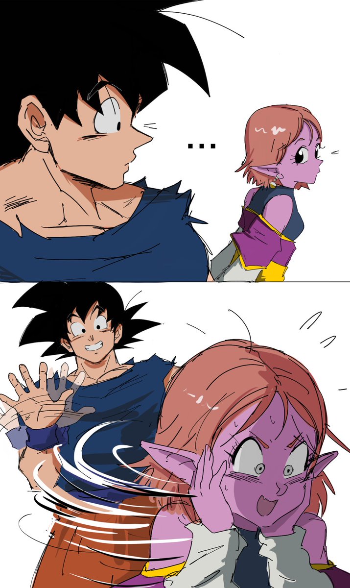 blush chronoa crush dragon_ball dragon_ball_heroes female flustered gokutrash himbo love lovers son_goku wholesome