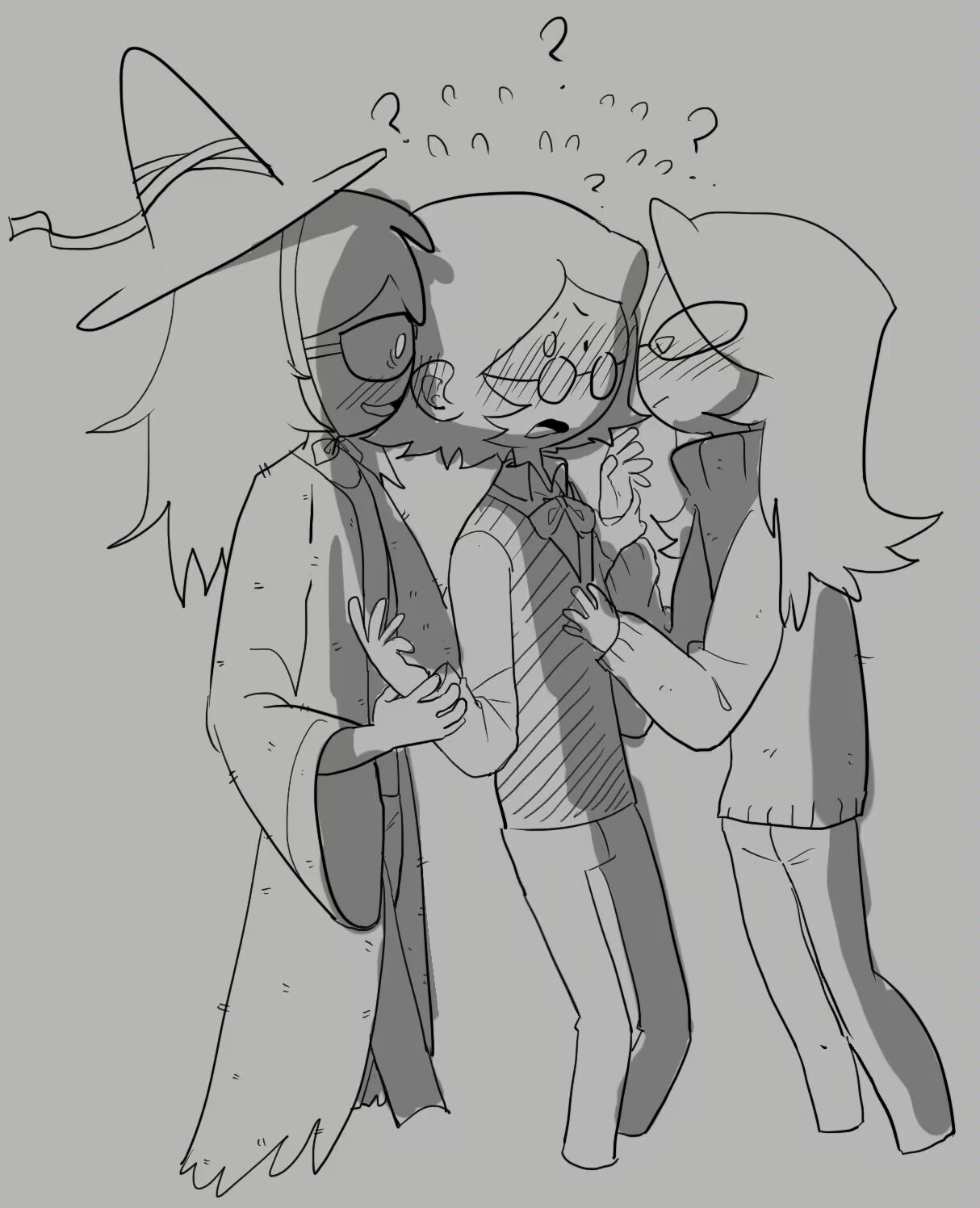 2girls, 6543, adventure time, betty grof, blush, clothed, duplicated character, female, femdom, flustered, glasses, male, malesub, simon petrikov, sketch, straight