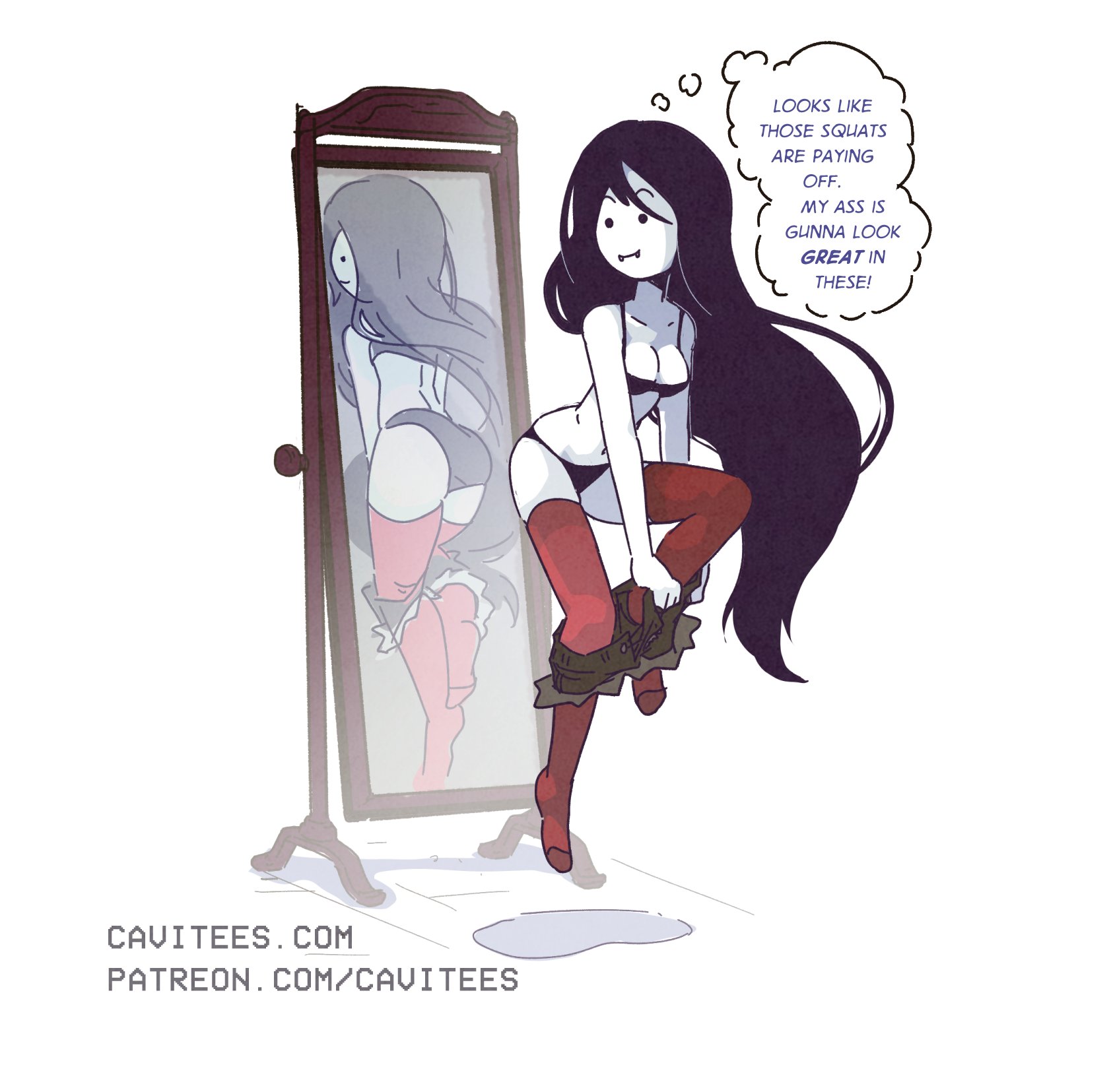 1girls, adventure time, ass, ass focus, black hair, blush, breasts, cartoon network, cavitees, female, grey body, grey skin, looking back, marceline, vampire, vampire girl, wide hips