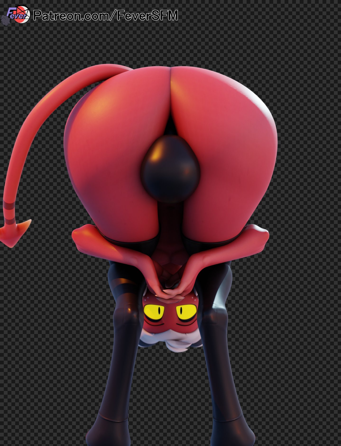 1femboy, 3d, ass, balls, balls bulge, big ass, big butt, demon, demon tail, fat ass, femboy, femboy only, feversfm, helluva boss, large ass, latex, looking at viewer, male, male only, meme, moxxie (helluva boss), moxxie (valorlynz), praise da booty (meme), red body, red skin, rubber, solo, solo focus, solo male, tail, thick thighs, thighhighs, thighs, valorlynz, white hair, wide hips