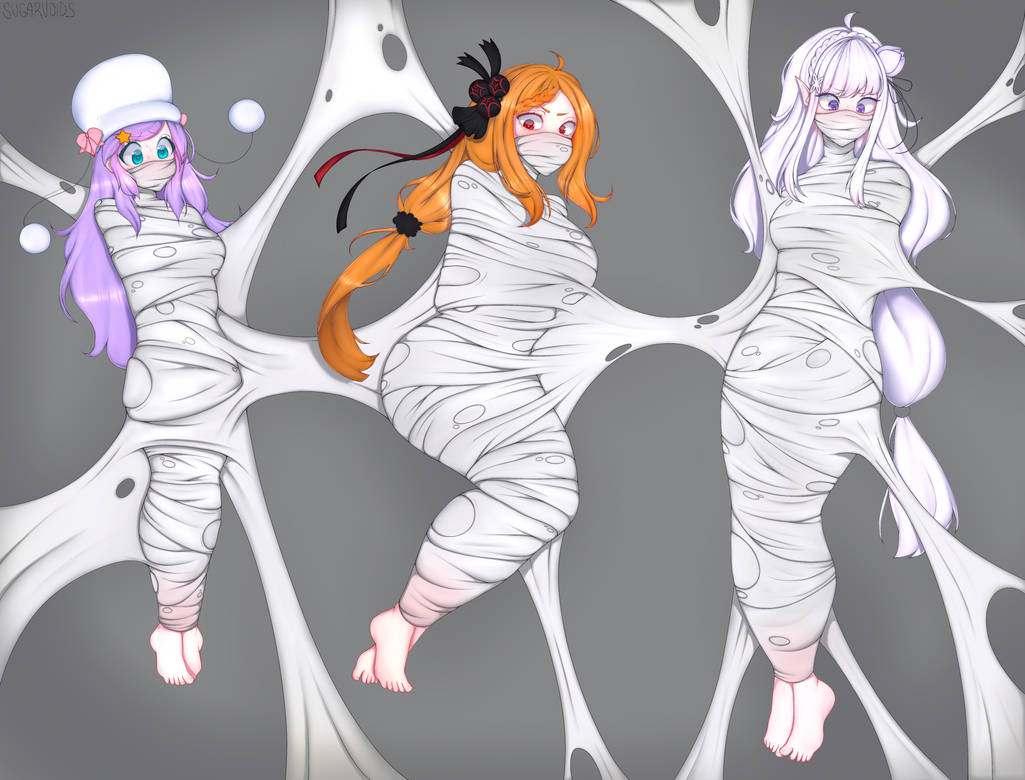 3girls anastasia_hoshin angry blue_eyes bondage caught cocoon cocooned concerned distress emilia_(re:zero) feet feet_together female gag gagged gagged_female gagged_speech ginger girl girls girly multiple_girls multiple_subs mummification mummified priscilla_barielle purple_eyes purple_hair re:zero_kara_hajimeru_isekai_seikatsu red_eyes red_hair scared scared_expression scared_face spider spider_web struggle struggling sugarvoids surprised toes web_bondage web_gag webbed webbed_feet webbed_hands webbing women wrap wrapped wraps