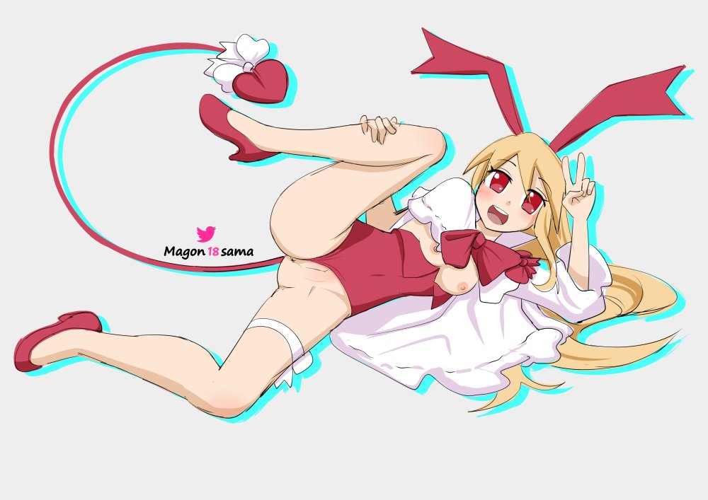 anus asshole breasts disgaea disgaea_1 exposed_breasts fallen_angel flonne heart-shaped_tail magon18sama nippon_ichi_software peace_sign pussy spread_legs