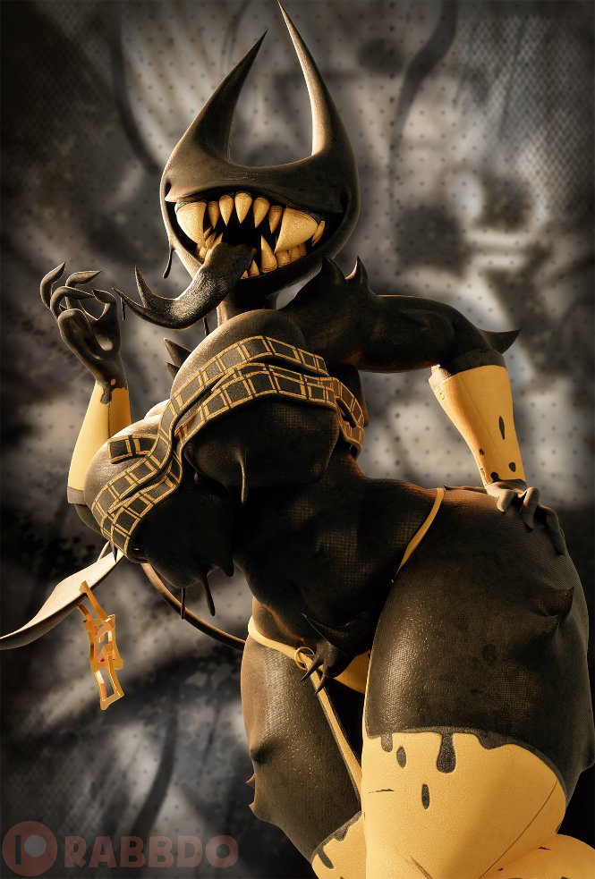 1girls 2023 3d 3d_(artwork) anthro armlet bandeau beast_bendy_(cryptiacurves) beast_darling_(cally3d) bendy bendy_and_the_ink_machine big_breasts breasts busty cleavage dark-skinned_female dark_skin darling_(cally3d) female female_focus female_only forked_tongue hi_res highres hips hourglass_figure large_breasts long_tongue midriff mouth_only navel no_eyes rabbdo sharp_teeth solo solo_female solo_focus south_shaed_(dreams_come_true_studio) teeth thighhighs thong tongue tongue_out underboob voluptuous wide_hips yellow_clothing yellow_thong