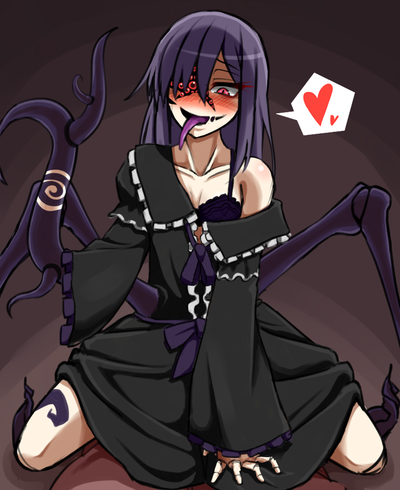 1boy 1girls ageha_(butterfly_affection) blush blushing butterfly_affection cowgirl_position erotawasroom female female_on_top girl_on_top humanoid humanoid_hands legs long_hair male non-human open_mouth pointy_chin purple_hair purple_tongue sex thick_legs thick_thighs thighs tongue tongue_out