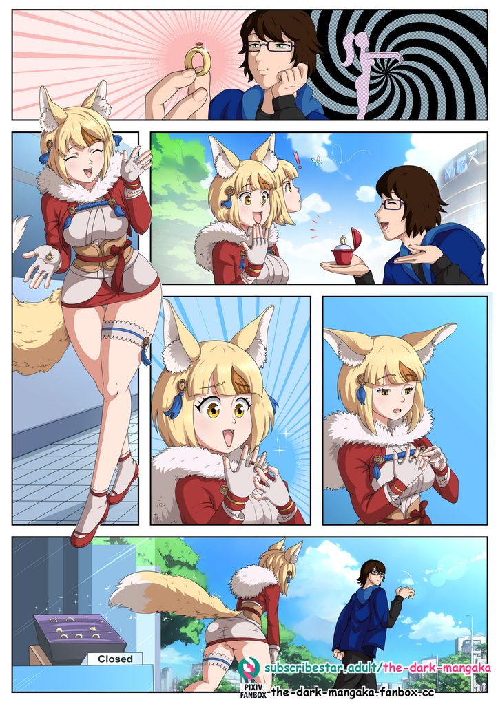 ! 1boy 1girls ass ass_in_dress bangs bare_legs big_ass blonde_hair breasts brown_hair butterfly comic empty_eyes female femsub fingerless_gloves fire_emblem fire_emblem_fates fox_girl glasses gloves good_girl green_eyes grey_panties half-closed_eyes happy kitsune legs male maledom medium_breasts mind_control multicolored_hair nintendo no_panties open_mouth original outdoors panties pantyshot pantyshot_(standing) ring selkie_(fire_emblem) short_hair smile tail textless_version the_dark_mangaka underwear upskirt wedding_ring wife yellow_eyes