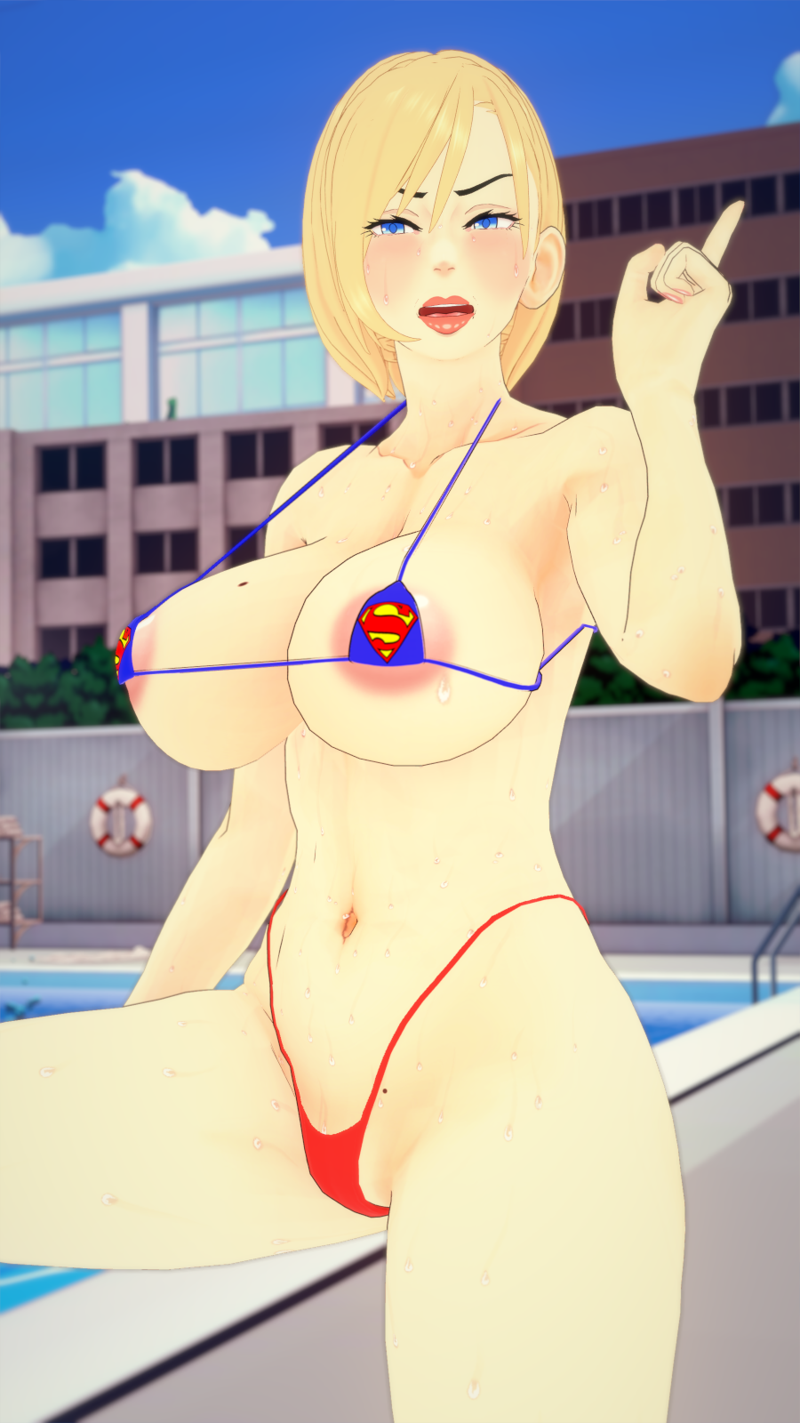 1girls 3d alien_look_like_human apartment_building areola_slip areolae belly_button big_areola big_breasts big_navel big_nipples bikini blonde_female blonde_hair blue_bikini blue_bikini_top blue_eyes blue_topwear breasts clavicle clitoris dc dc_comics digital_media_(artwork) exposed_pussy eyelashes hairless_pussy heroine highleg highleg_bikini highleg_bikini_bottom highleg_panties human index_finger_raised justice_society_of_america kaoskatsu kara_zor-el karen_starr kryptonian light-skinned_female light_skin long_eyelashes micro_bikini mole_(marking) mole_on_crotch mole_on_pussy navel nipple_bulge nipple_slip nipples pink_areola pink_clitoris pink_nipples pink_pussy pool power_girl pussy_peek red_bikini red_bikini_bottom red_panties skimpy skimpy_bikini skimpy_clothes string_bikini supergirl superheroine superman_(series) swimming_pool thick_eyelashes water water_drop water_droplets wet_skin