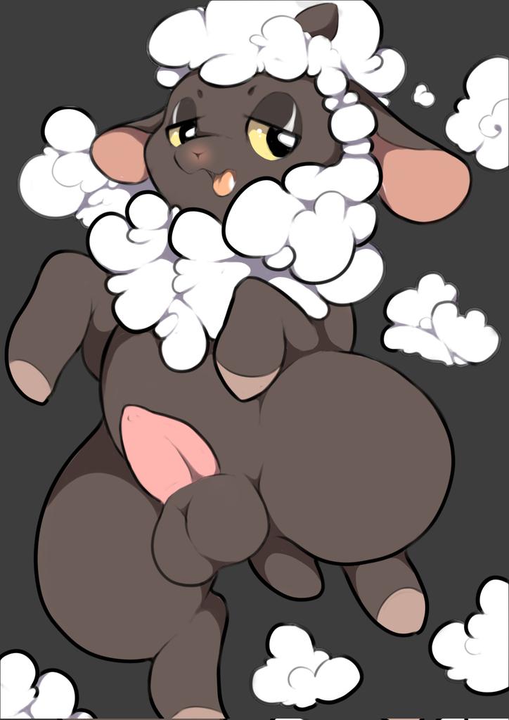 balls black_body caprine feral fur generation_8_pokemon genitals hooves horn male nintendo open_mouth penis pokemon pokemon_(species) saljidark sheep solo white_body white_fur wooloo