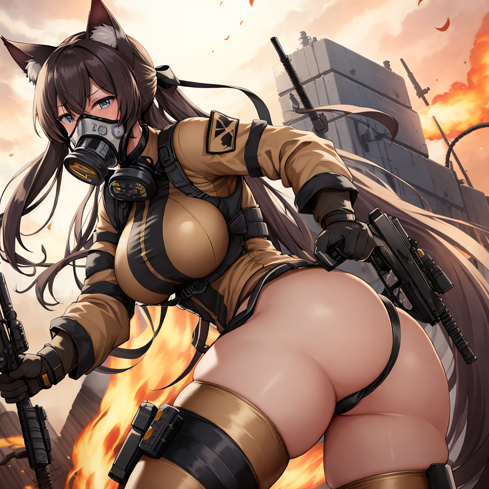 ai_generated armageddon_steel_legion astra_militarum cat_ears catgirl exhibitionism explosion felinid fire gas_mask guardswoman_(warhammer_40k) imperial_guard imperium_of_man long_hair military military_uniform panties revealing_clothes skimpy skimpy_clothes soldier unstable_diffusion warhammer_(franchise) warhammer_40k yellow_clothes yellow_clothing