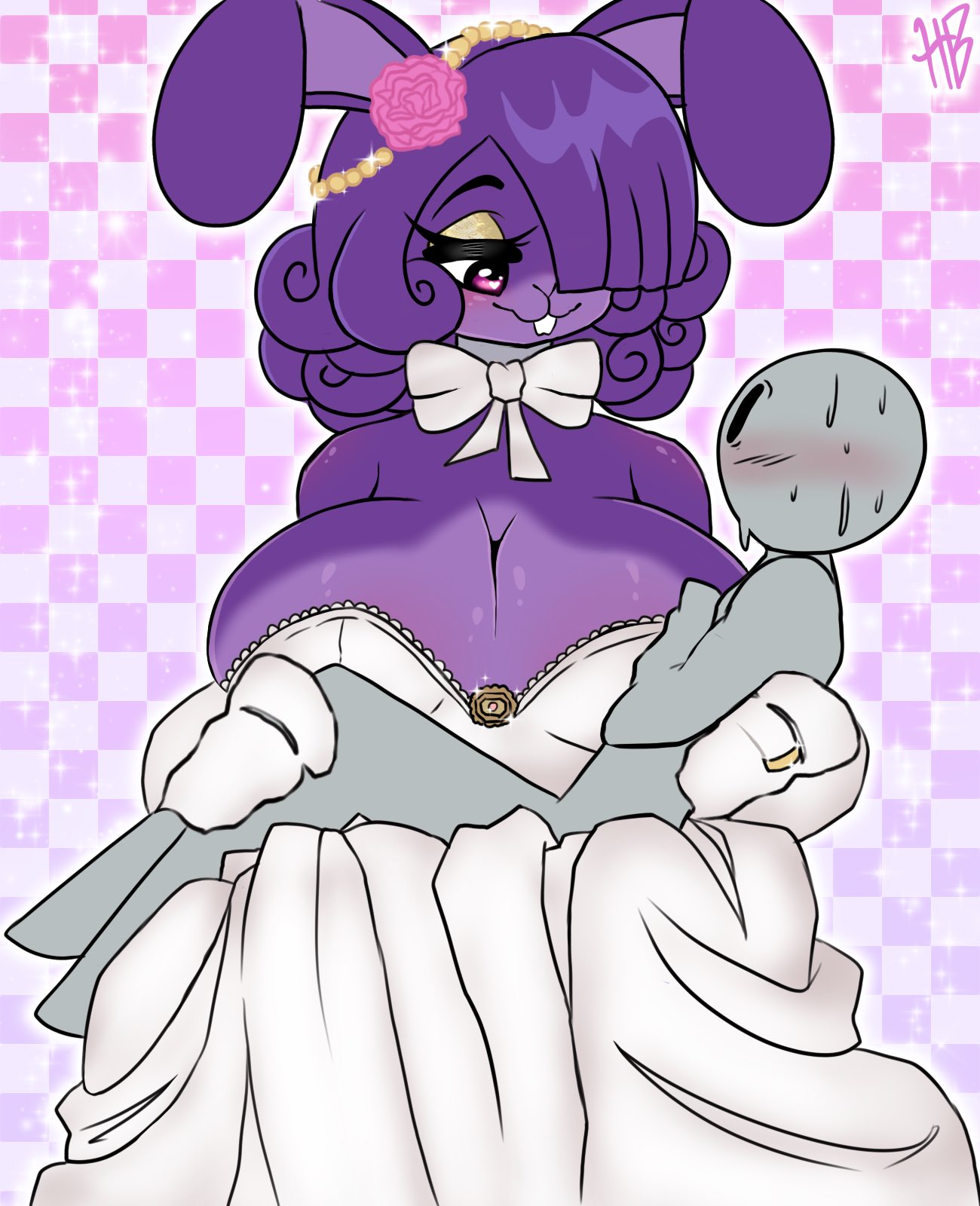 anon anthro blush bonfie bonfie_(cryptia) bonnie_(cally3d) bonnie_(fnaf) bowtie breasts bunny_ears bunny_girl cally3d clazzey cryptiacurves fazclaire's_nightclub female five_nights_at_freddy's fnaf fredina's_nightclub furry hair_ornament hair_over_one_eye holding hunnibunnii large_breasts looking_at_partner purple_hair romantic scottgames sitting_on_lap sweat tagme wedding_dress wedding_ring wholesome