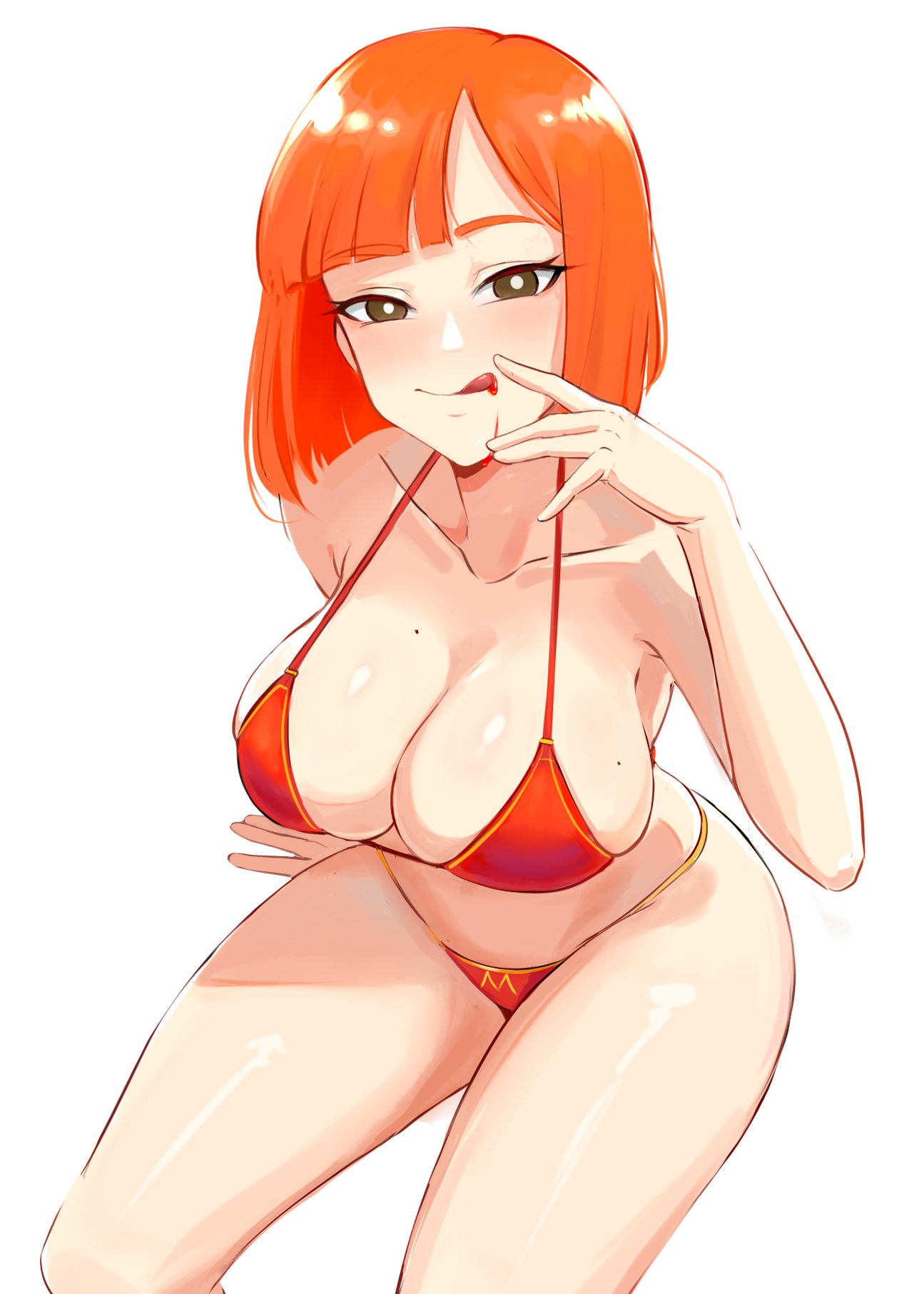 1girls, alternate breast size, big breasts, bikini, bob cut, breasts, busty, curvaceous, curvy, curvy female, curvy figure, female, female only, large breasts, legs, licking lips, mcdonald's, milf, mole, mole on breast, mom (japanese mcdonald's commercial), mother, naughty face, navel, orange hair, red bikini, seductive smile, sensual, smile, solo, sshardy55, thighs, voluptuous, yoru mac