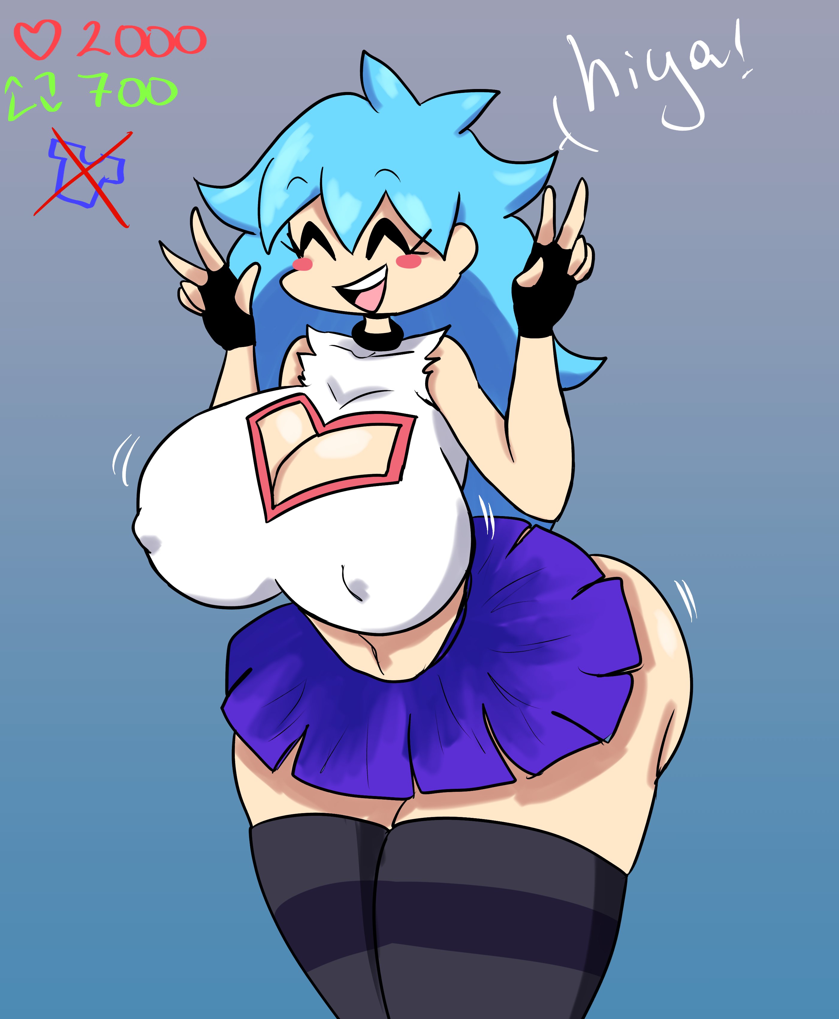 1girls, 2023, ass, belly button, big ass, big breasts, blue hair, boob window, breasts, cleavage, crop top, female, female only, friday night funkin, friday night funkin mod, full comfort, gloves, hourglass figurre, huge ass, huge breasts, huge hips, huge thighs, human, midriff, navel, newgrounds, nipple bulge, part 1, peace sign, skirt, sky (friday night funkin), skyblue, skyblue (friday night funkin), skyverse, solo, strip game, teenager, text, thick thighs, thighhighs, thin waist, very long hair, wide hips