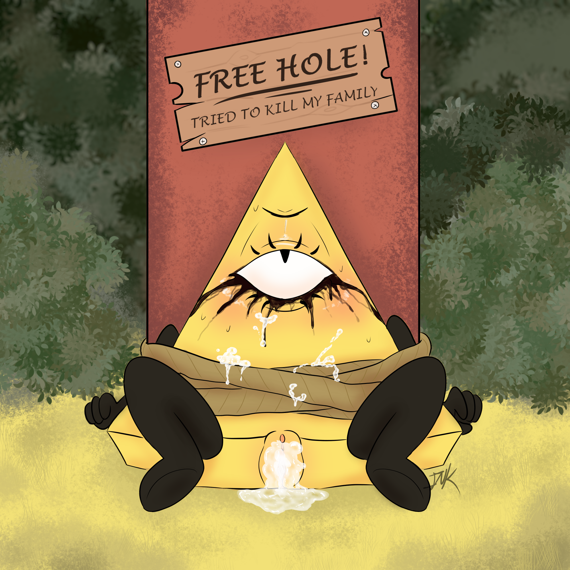 1cuntboy, aroused, bill cipher, blush, crying, crying with eyes open, cum in pussy, cuntboy, excessive cum, free use, gravity falls, intersex, looking pleasured, male, mascara, mascara tears, one eye half-closed, overflowing cum, public, pussy, shaded, sweatdrop, tied up