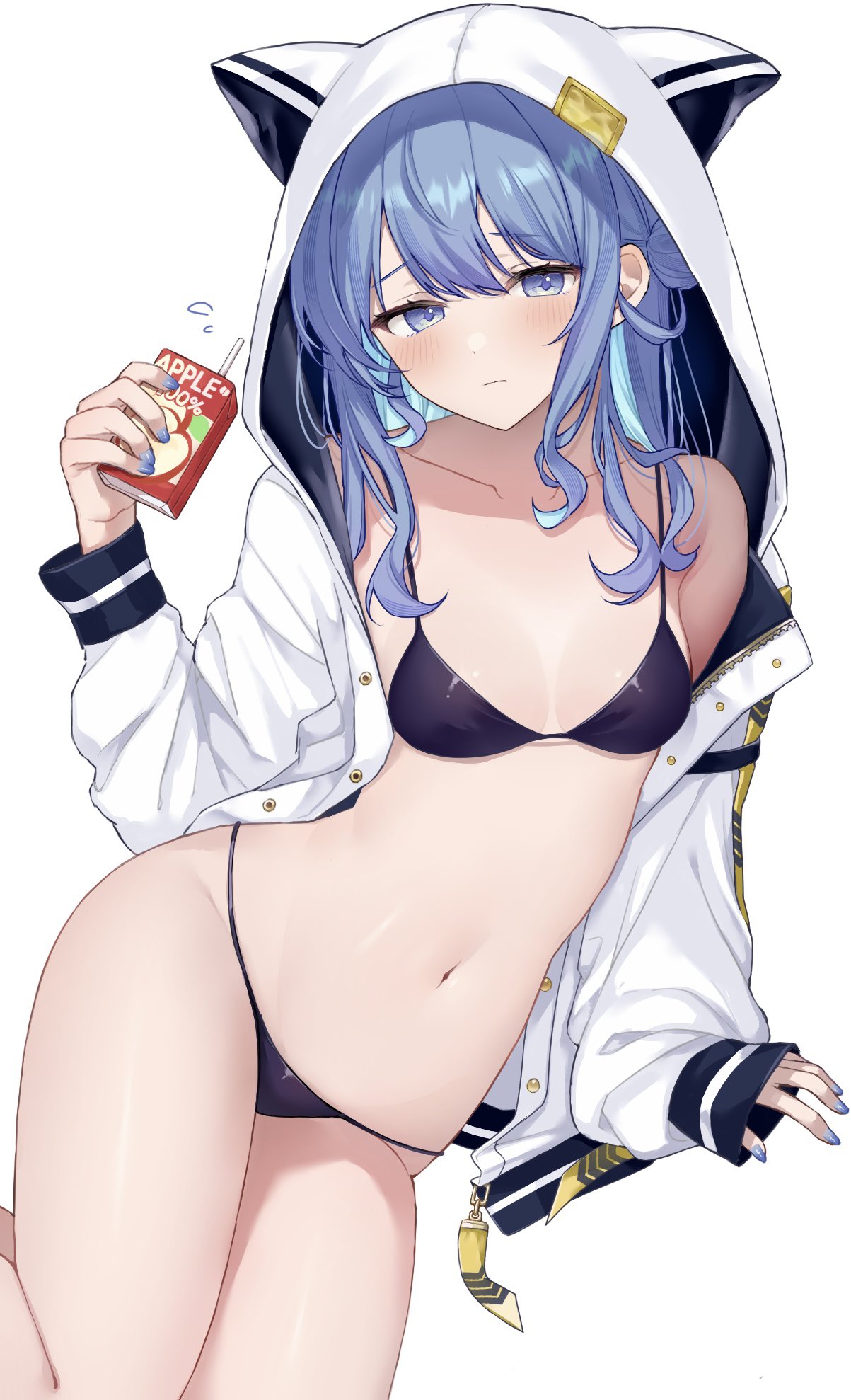 1girls bare_skin bikini blue_hair coha350 female hololive hololive_japan hoshimachi_suisei looking_at_viewer shy small_breasts solo swimsuit tagme virtual_youtuber