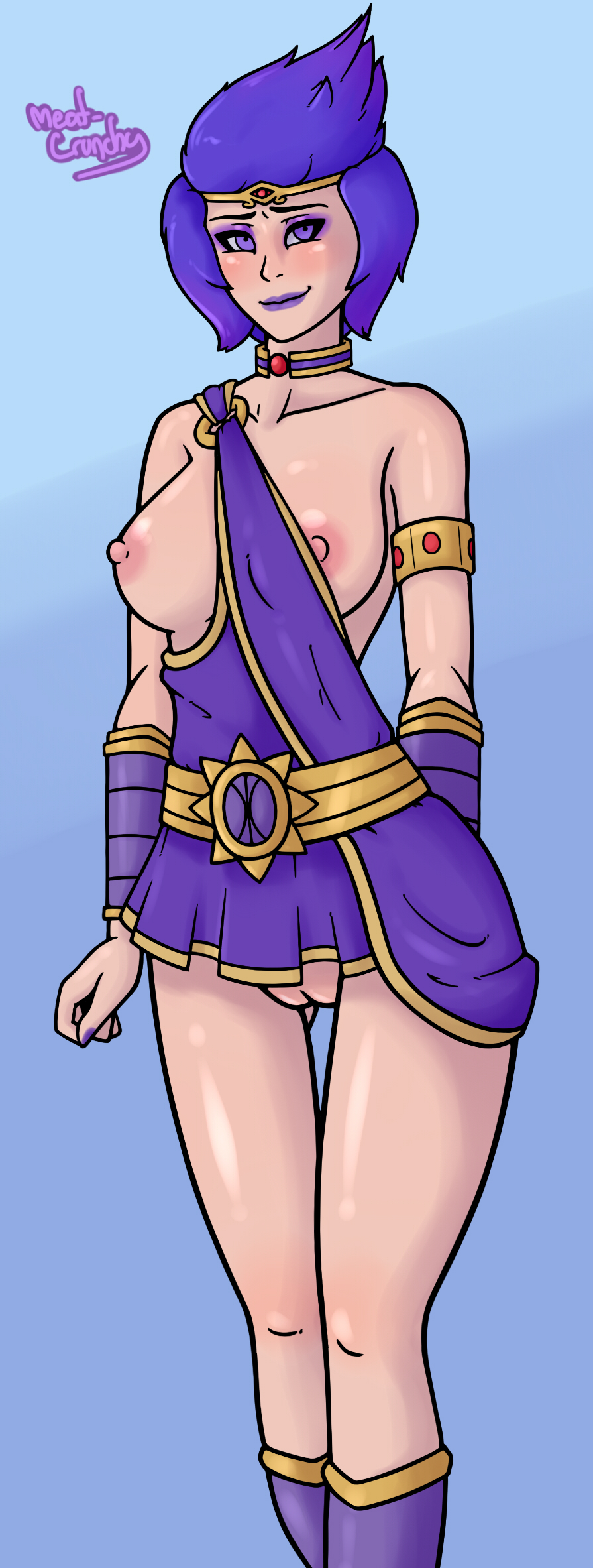 1girls big_breasts breasts discordia_(smite) european_mythology goddess hi-rez_studios light-skinned_female light_skin meat-crunchy microskirt mythology purple_hair pussy revealing_clothes roman_mythology short_hair skimpy skimpy_clothes smite solo