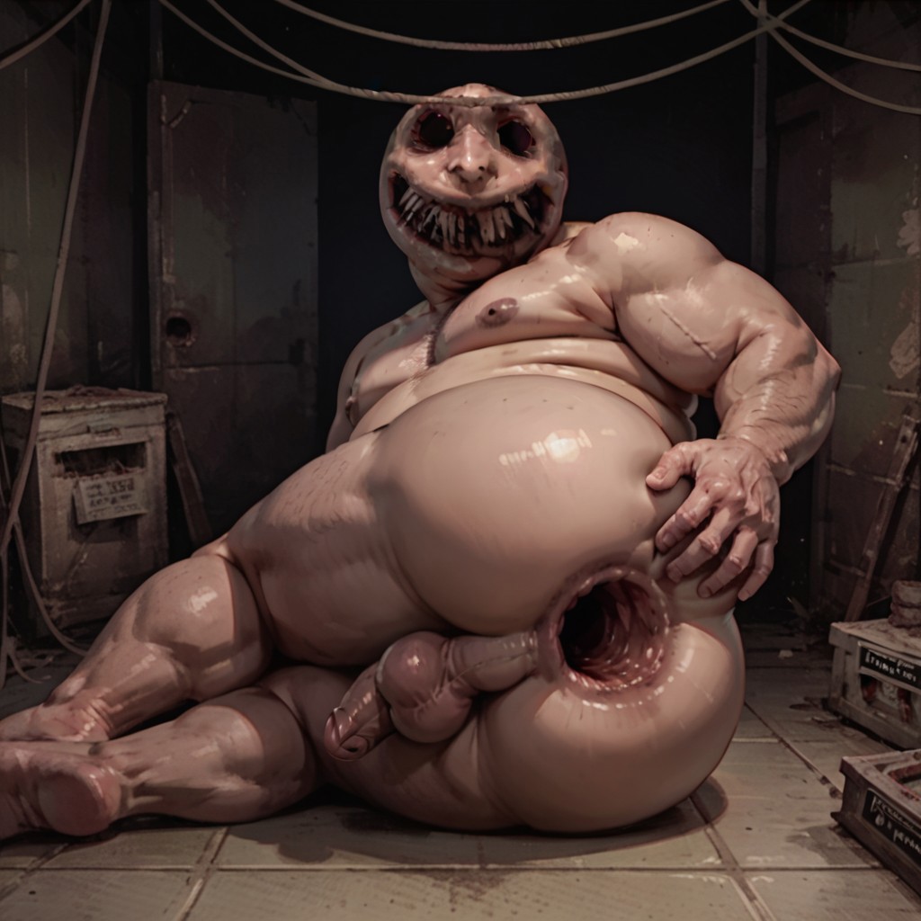 ai_generated anal_gape anus ass balls ballsack bara barazoku big_ass buckshot_roulette dealer_(buckshot_roulette) fat fat_ass fat_man gape gaping gaping_anus gay hand_on_butt humanoid legs_together looking_at_viewer lying lying_down mantits monster moobs nightmare_fuel nipples no_eyes on_side overweight overweight_male penis penis_backwards perineum rear_view sharp_teeth spread_anus stable_diffusion