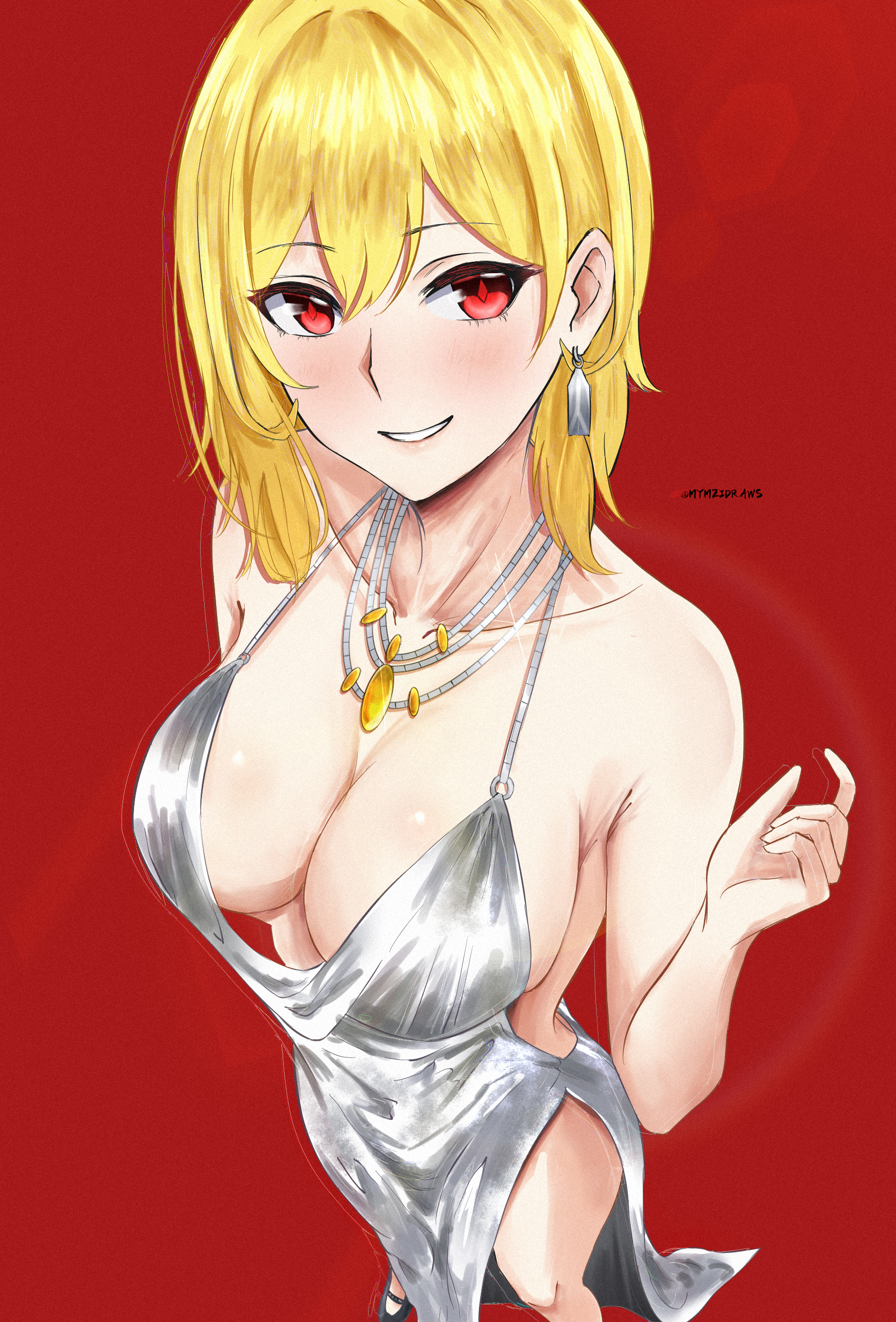 1girls, azur lane, blonde hair, blush, breasts, cleavage, clothed, clothing, cosplay, dress, female, female only, hololive, hololive indonesia, hololive indonesia holoh3ro, huge breasts, jewelry, kaela kovalskia, light skin, light-skinned female, mymzi (mymzidraws), red eyes, solo, st. louis (luxurious wheels) (azur lane) (cosplay), virtual youtuber
