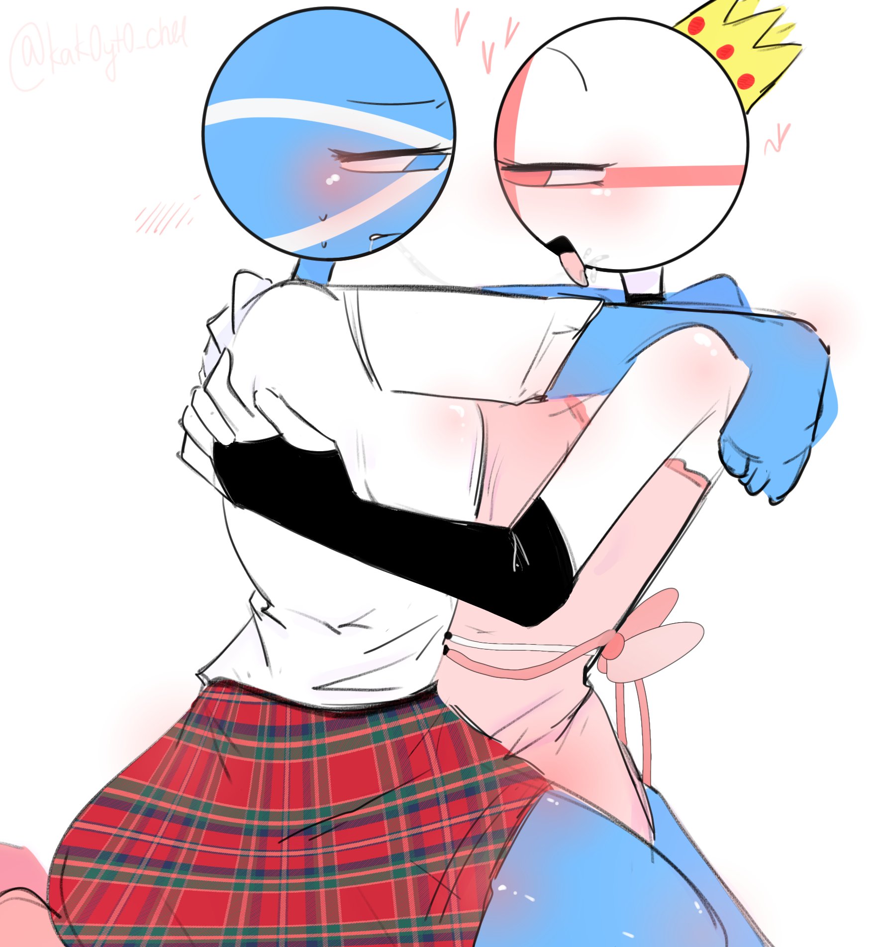 2girls, breasts, countryhumans, countryhumans girl, england (countryhumans), female, kak0yt0 chel, kissing, multiple females, multiple girls, scotland (countryhumans), yuri