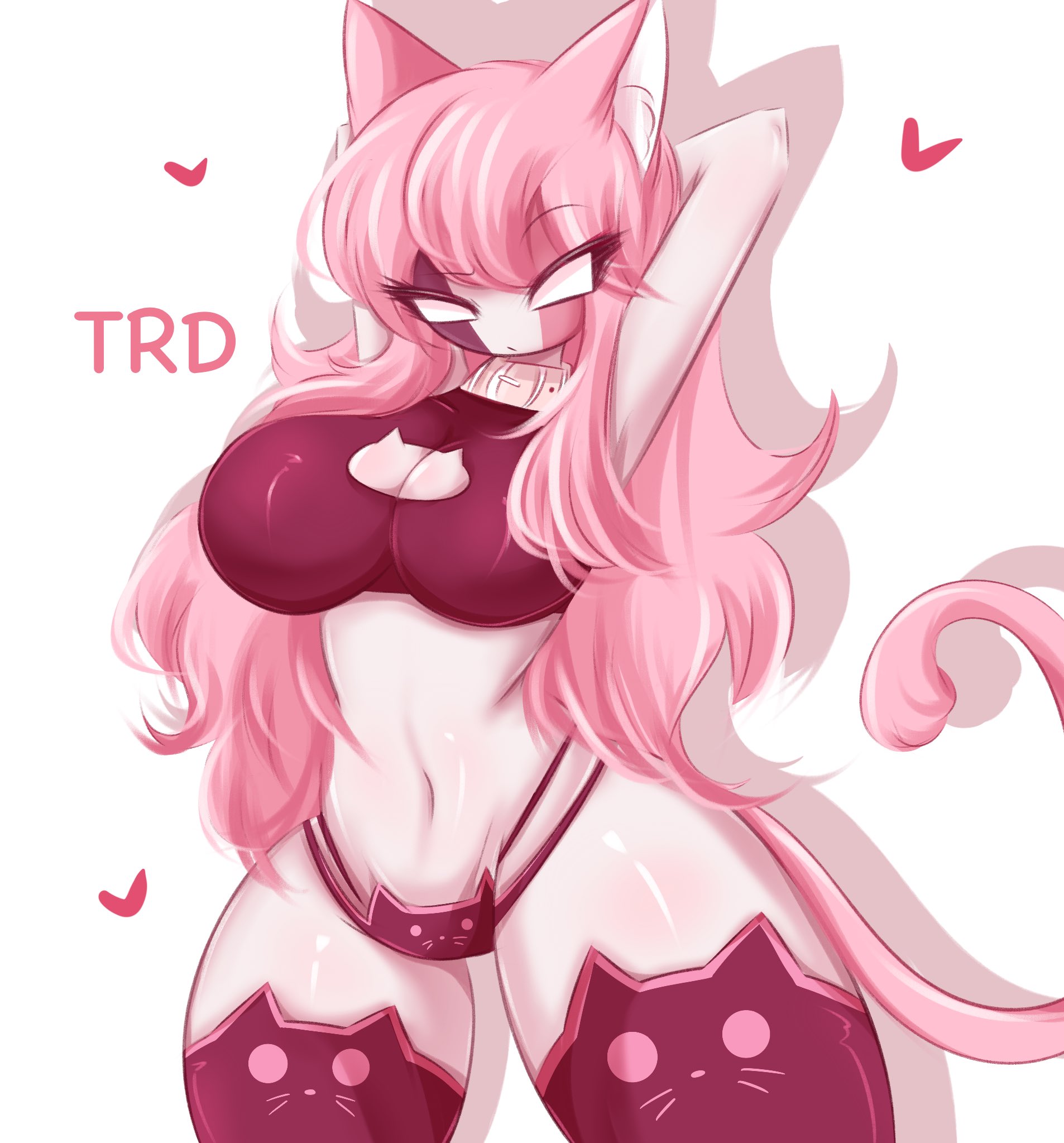 breasts, cat ears, cat tail, female, fnf mod, fnf mods, friday night funkin, furry, pink hair, pink tail, sarvente, sarvente (dokki.doodlez), sarvente (friday night funkin), tagme, thighhighs, thighs, trd-yo, white skin