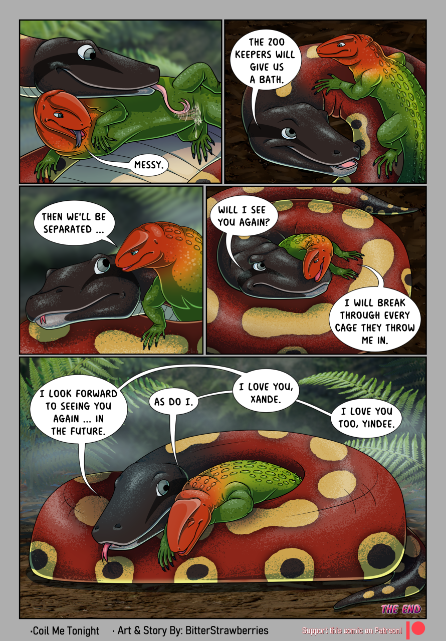 bitterstrawberries blood_python bodily_fluids comic cuddling cum digital_media_(artwork) duo english_text female feral genital_fluids hi_res hybrid licking male male/female python python_(genus) reptile scalie sleeping slit_licking snake text tongue tongue_out xande_bitterstrawberries yindee_bitterstrawberries