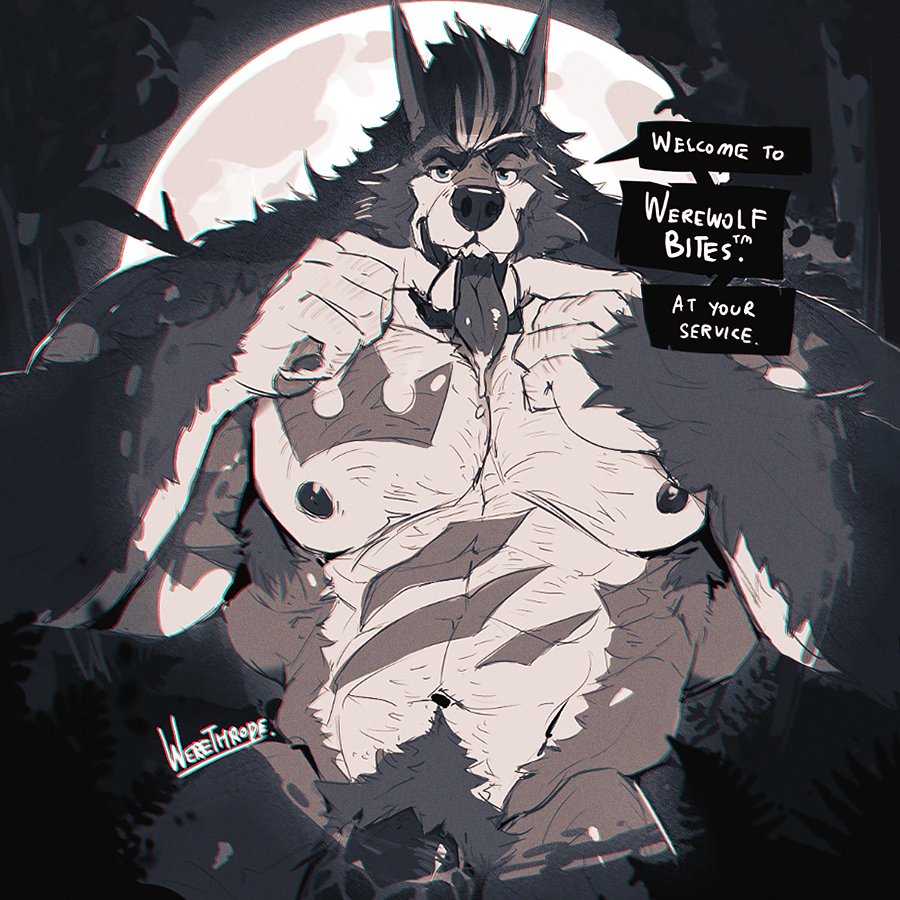 abdominal_scar abs anthro bodily_fluids canid canine drooling fur male mammal muscular muscular_anthro muscular_male pecs pubes saliva scar solo tongue werethrope werethrope_laporte werewolf