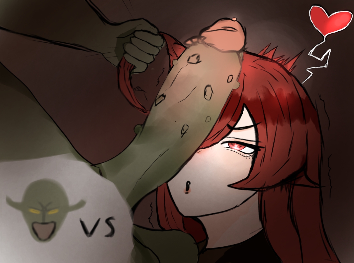 1boy, 1girls, after rape, bad end, big penis, bondage, broken rape victim, captured heroine, cave, clothed, clothes, clothing, cock worship, corrupted, corruption, defeated, defeated heroine, defiant, eris greyrat, female, femsub, goblin, goblin male, heart, heart eyes, heart-shaped pupils, kinkylingky, male, maledom, mind break, monster, mushoku tensei, penis, penis awe, penis on face, pleasure face, rape, red eyes, red hair