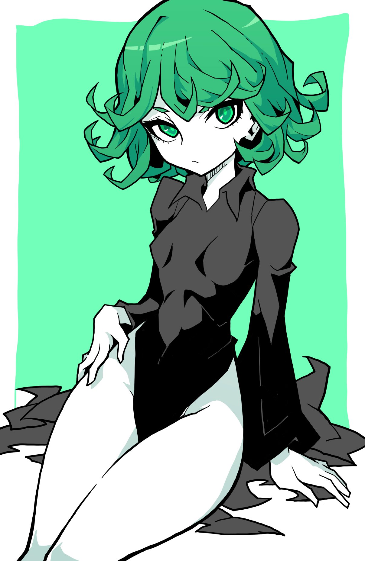 1girls akableak artist_request female female_only green_eyes green_hair no_sex one-punch_man pale-skinned_female pale_skin petite petite_body tagme tagme_(artist) tatsumaki thick_thighs thighs thin tight_clothing