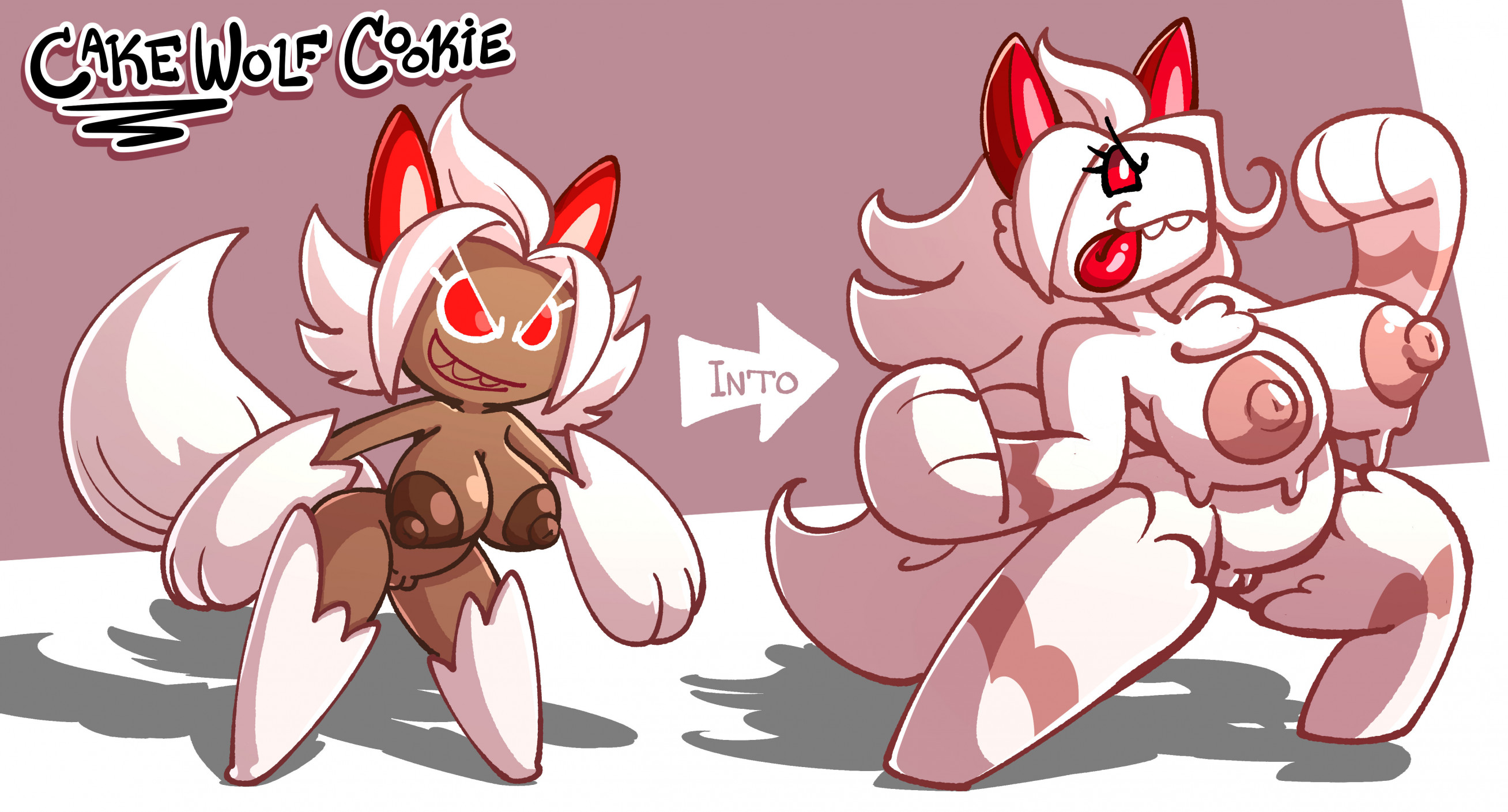 big breasts, breasts, cakewolf cookie (sachasketchy), cookie run, fan character, female, female only, nipples, pussy, sachasketchy, sachasketchy (cookie run original characters), shadow, simple background, thick thighs, wide hips