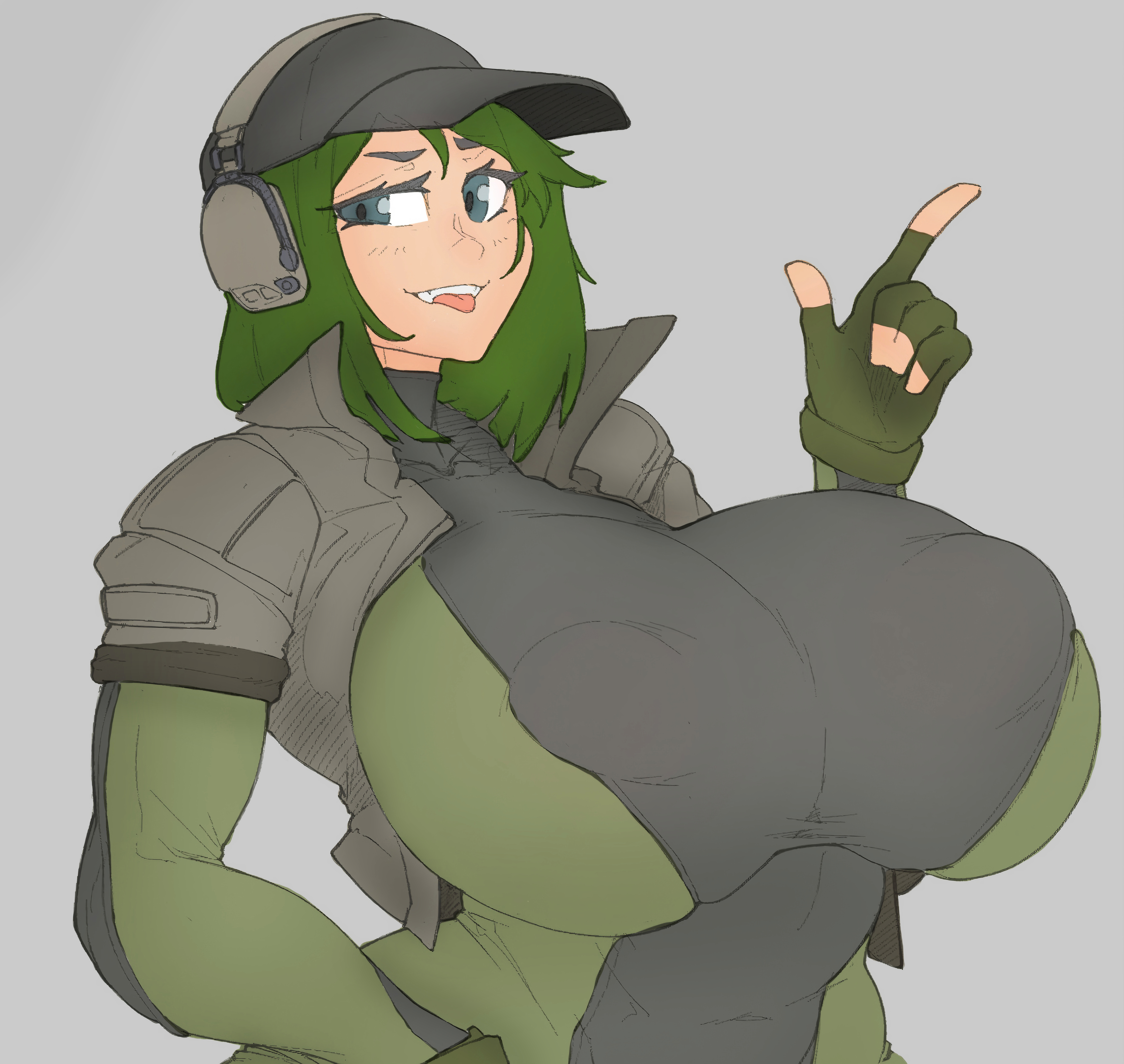 1girls, 2d, ass, ass expansion, biting lip, blue eyes, breasts, breasts bigger than head, breasts out, cleavage, ela (rainbow six), erect nipples, female, female only, gigantic ass, gigantic breasts, gigantic butt, gigantic thighs, green hair, growth, hourglass figure, huge breasts, human, human only, hyper breasts, lewdreaper, looking at another, looking at partner, looking at viewer, nipple bulge, nipples, nipples visible through clothing, rainbow six, rainbow six siege, solo, thick, thick ass, thick legs, thick thighs, thin waist, tom clancy, top heavy