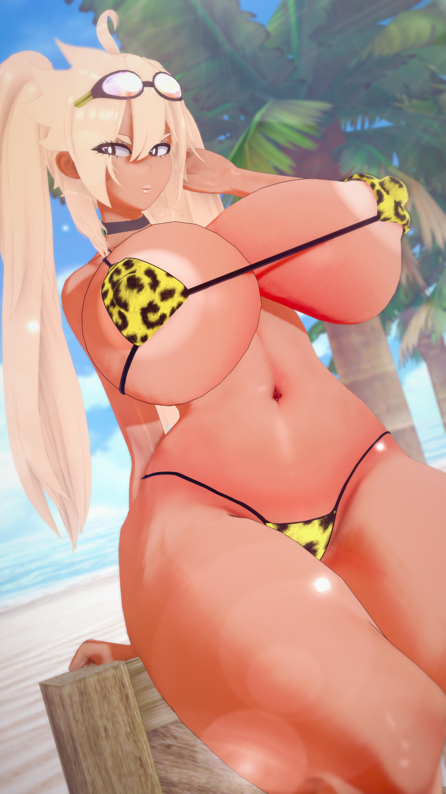 1girls 3d areola_slip areolae beach big_areola big_breasts big_navel big_nipples bikini blonde_eyebrows blonde_female blonde_hair breasts brown_eyes cleavage curvy dark-skinned_female erect_nipples_under_clothes eyebrows eyelashes eyes eyewear eyewear_on_head female female_focus fit fit_female glasses_on_head goggles_on_forehead goggles_on_head hair highleg highleg_bikini highleg_bikini_bottom hips hourglass_figure huge_areolae huge_ass huge_breasts huge_nipples human hyper_nipples kaoskatsu kuro_gyaru kurokagami_ryuuko large_areoale large_breasts large_nipples legs lens_flare leopard_print leopard_print_bikini light_nipples lips long_twintails love_handles micro_bikini navel navel_line nipple_bulge orange_skin original original_character palm_tree platinum_blonde_hair sand slim small_mouth solo sun_glare sunlight swimsuit tan-skinned_female tan_skin thick thick_hips thick_nipples thick_thighs thighs toned_stomach tropical twintails upper_body voluptuous voluptuous_female waist white_areola white_nipples wide_hips yellow_bikini yellow_lips