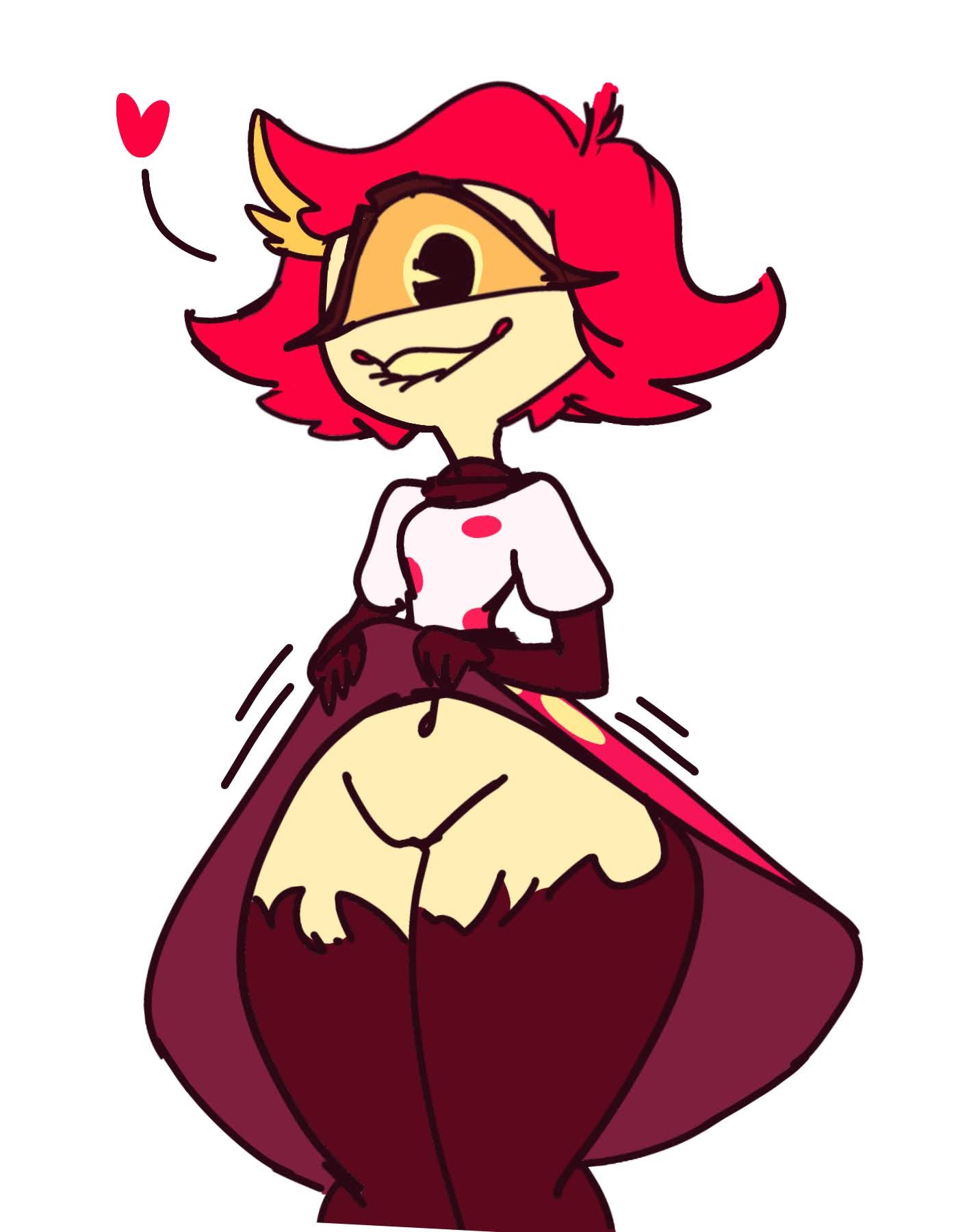 cyclops, female, hazbin hotel, legwear, lifted by self, niffty, no panties, tagme, unknown artist