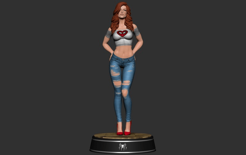 3d 3d_model blue_jeans curvy curvy_female grabbing_own_ass hands_on_ass high_heels human jeans kim_cuesta_mora marvel mary_jane_watson model non-nude red_hair red_high_heels spider-man_(series) spider-man_crop_top tank_top themed_clothes tight_clothing torn_jeans white_tank_top