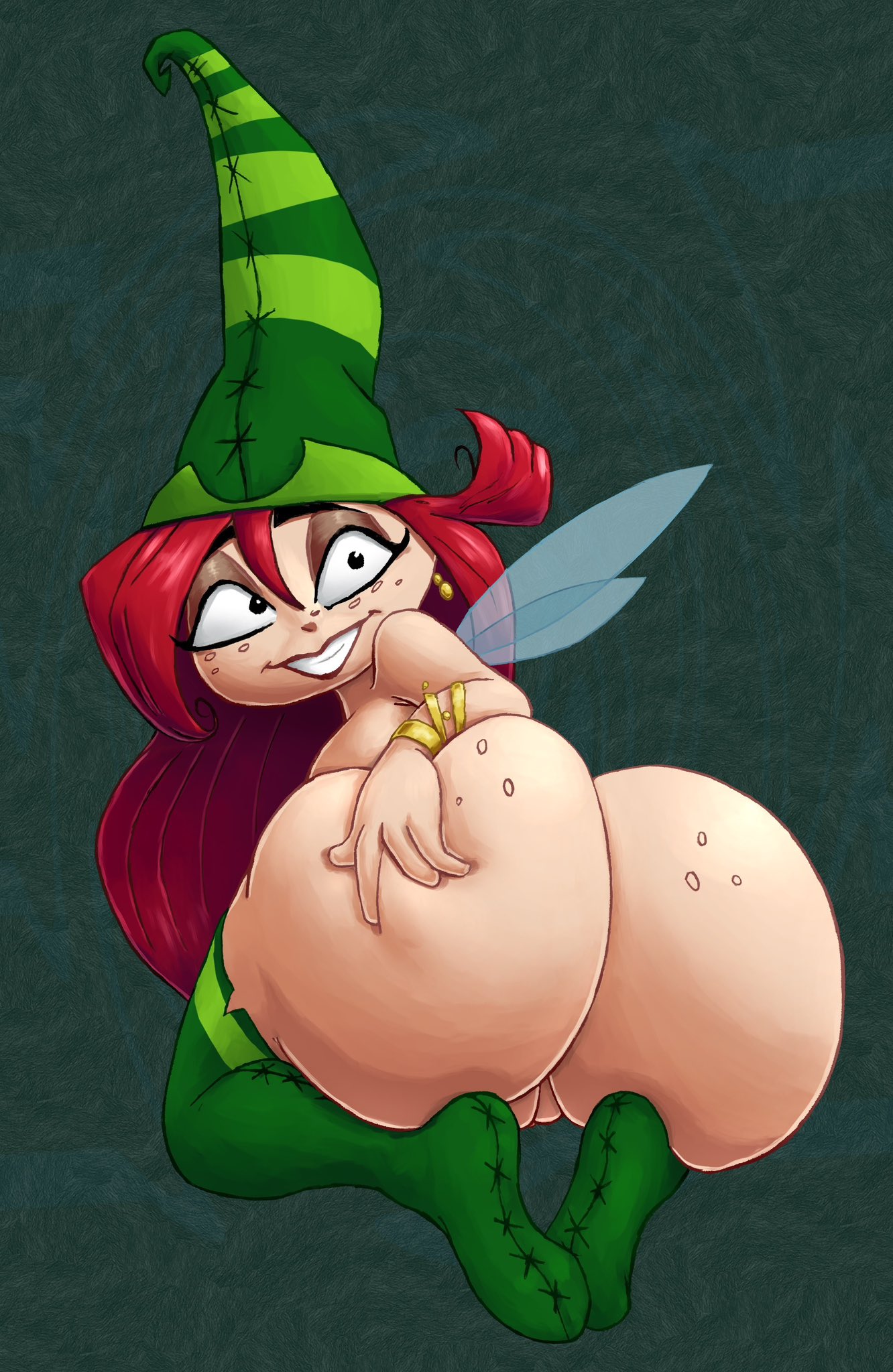 1girls, 2d, ass, betilla (rayman), big ass, bubble ass, bubble butt, female, female only, freckles, freckles on ass, hat, huge ass, jigglytoons, large ass, looking back, nymph (rayman), rayman (series), rayman origins, red hair