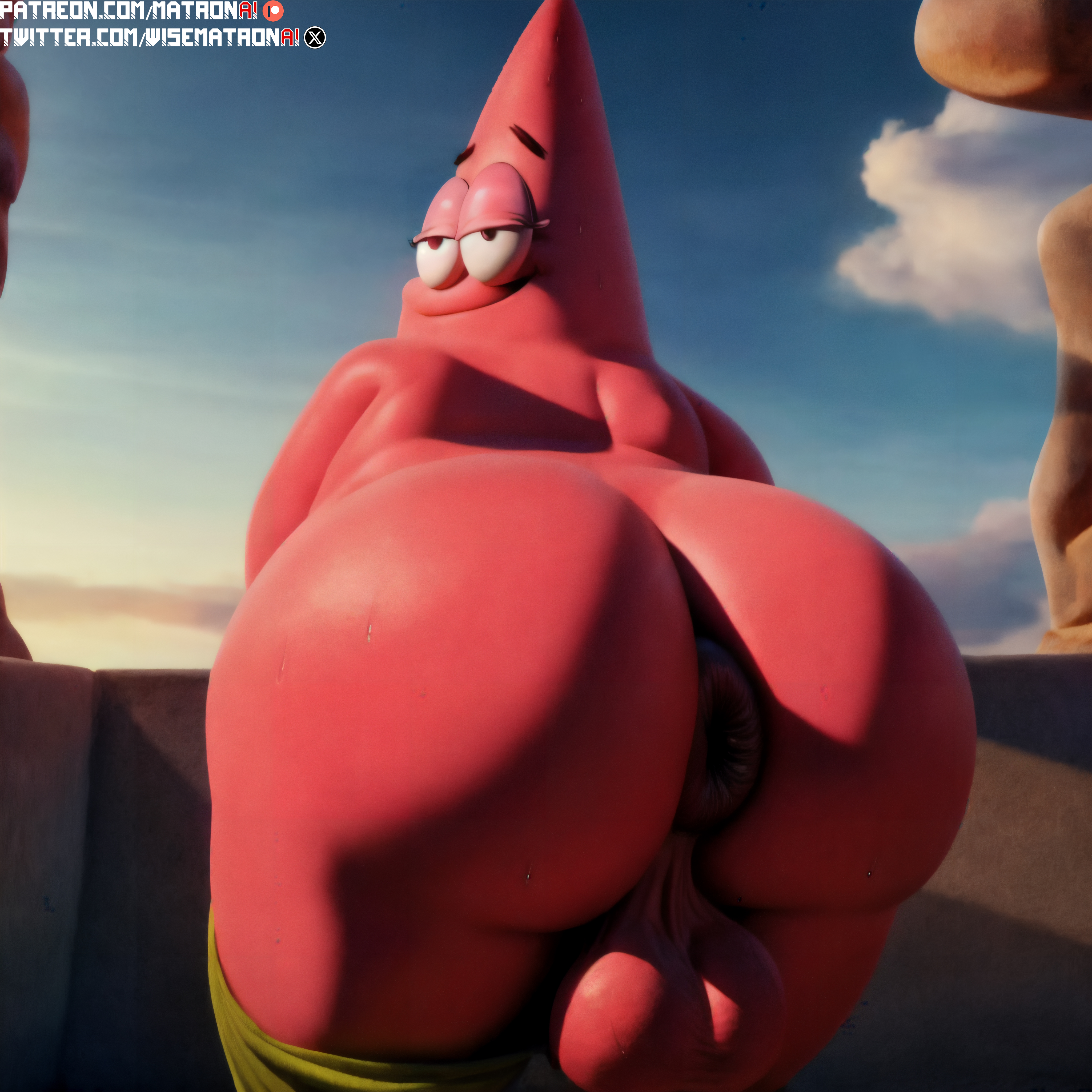 4k, ai generated, anus, ass, balls, belly button, big ass, big balls, big belly, chubby, highres, looking at viewer, male, male only, matronai (artist), morbidly obese, morbidly obese male, nickelodeon, obese, obese male, overweight, patreon, patreon username, patrick star, pink skin, pinup, puffy anus, spongebob squarepants, stable diffusion, starfish, thick, twitter username