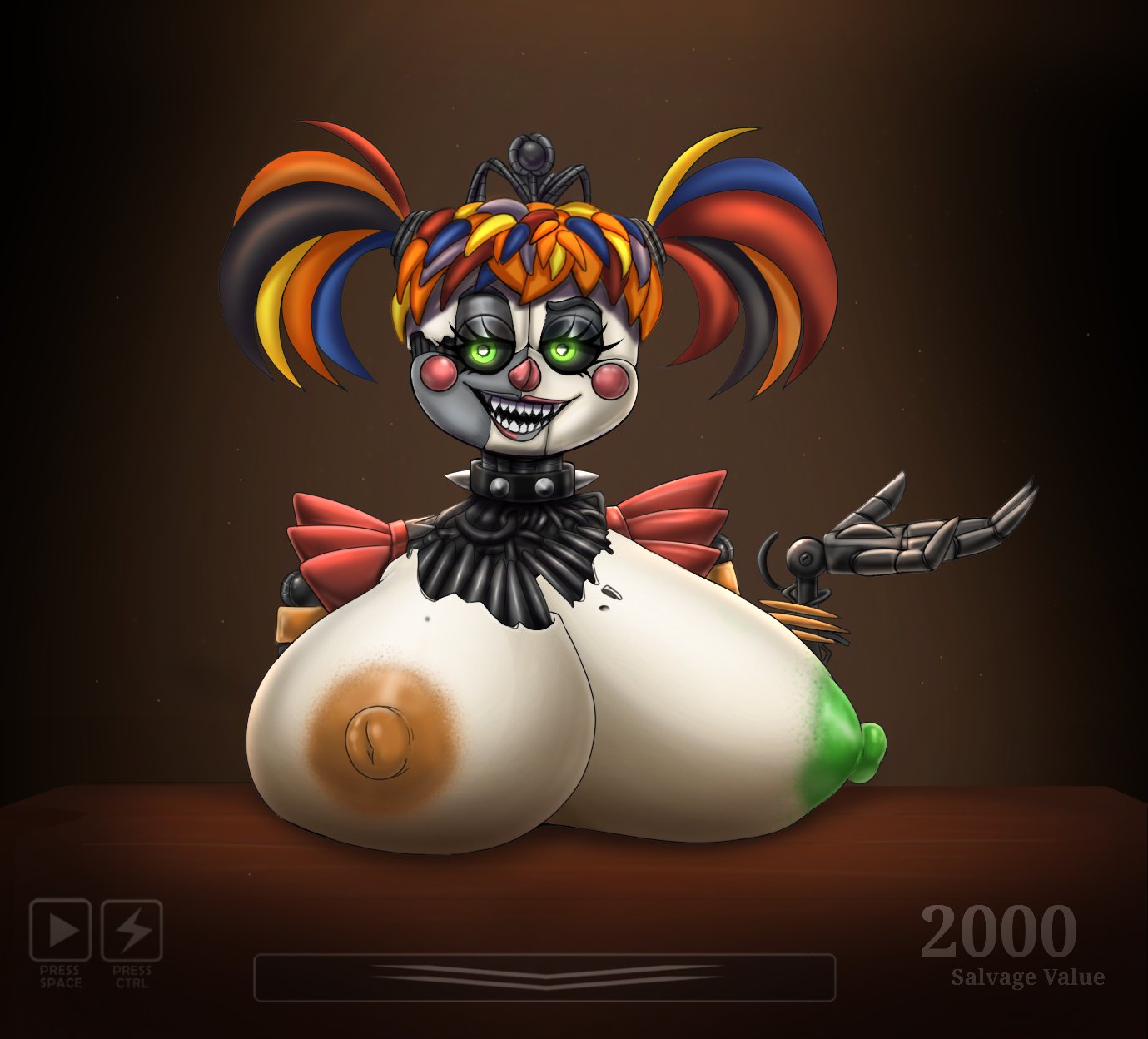 1girls big_breasts female female_only five_nights_at_freddy's freddy_fazbear's_pizzeria_simulator huge_breasts ls nude painted_nipples robot robot_girl scrap_baby scrap_baby_(fnaf)