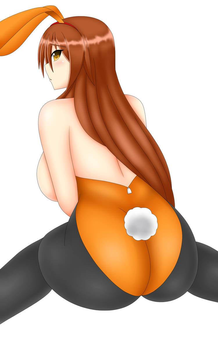 aki_(somegu) animal_ears big_breast big_breasts bowtie bowtie_collar brown_hair brown_hair_female bunny_costume bunny_ear bunny_ears bunny_girl bunny_tail bunnygirl bunnysuit huge_breast huge_breasts large_breast large_breasts long_brown_hair long_hair_female looking_back somegu yellow_eyes